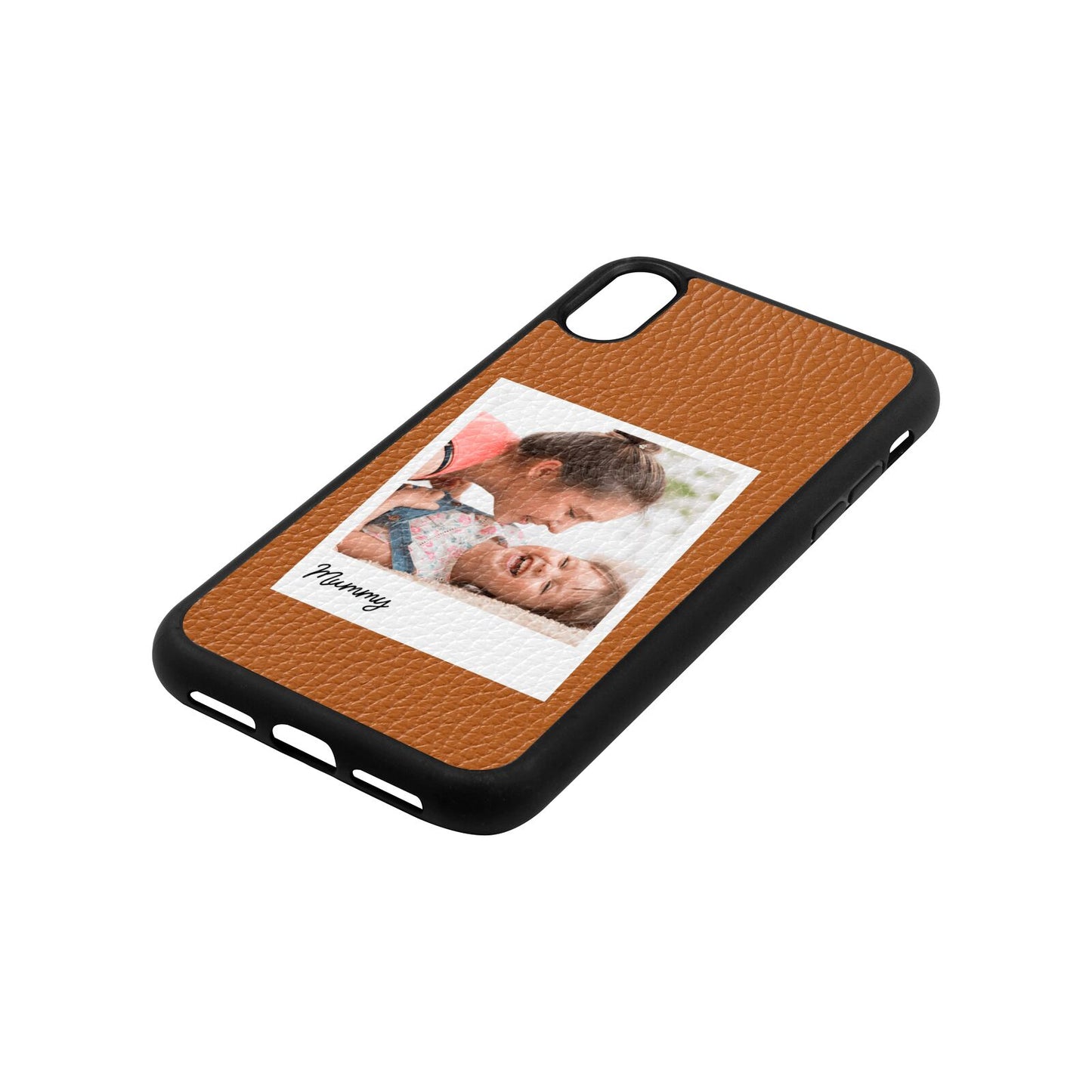 Mummy Photo Tan Pebble Leather iPhone Xr Case Side Angle