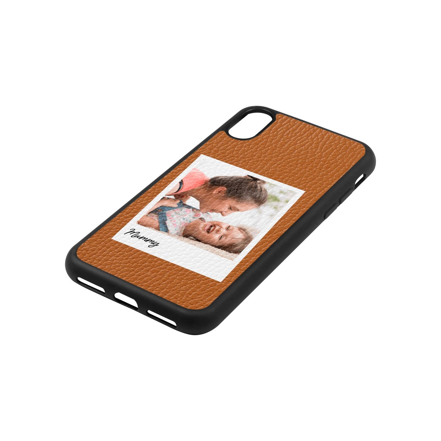 Mummy Photo Tan Pebble Leather iPhone Xs Case Side Angle