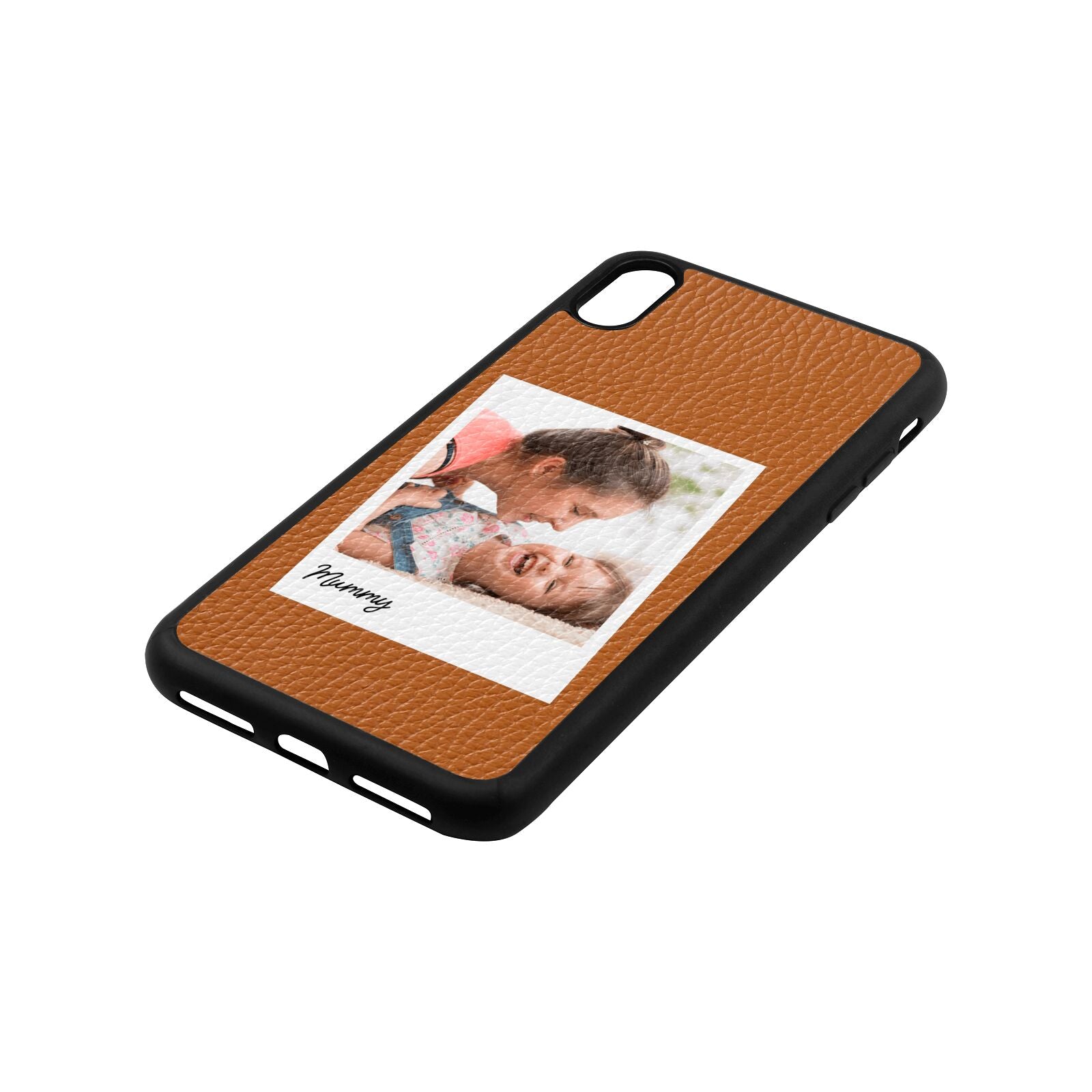 Mummy Photo Tan Pebble Leather iPhone Xs Max Case Side Angle