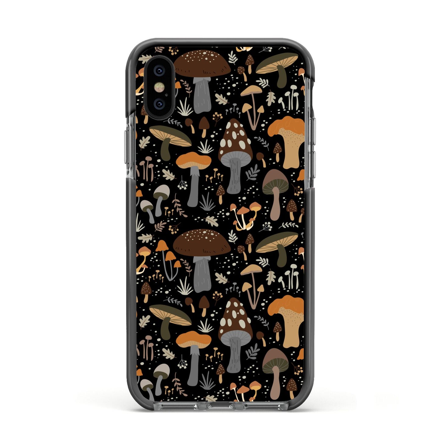 Mushroom Apple iPhone Xs Impact Case Black Edge on Black Phone