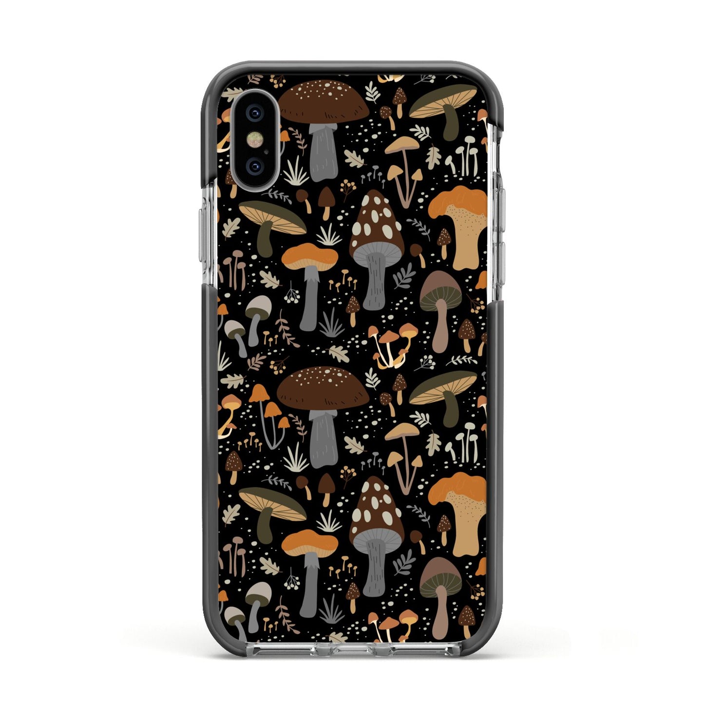 Mushroom Apple iPhone Xs Impact Case Black Edge on Silver Phone