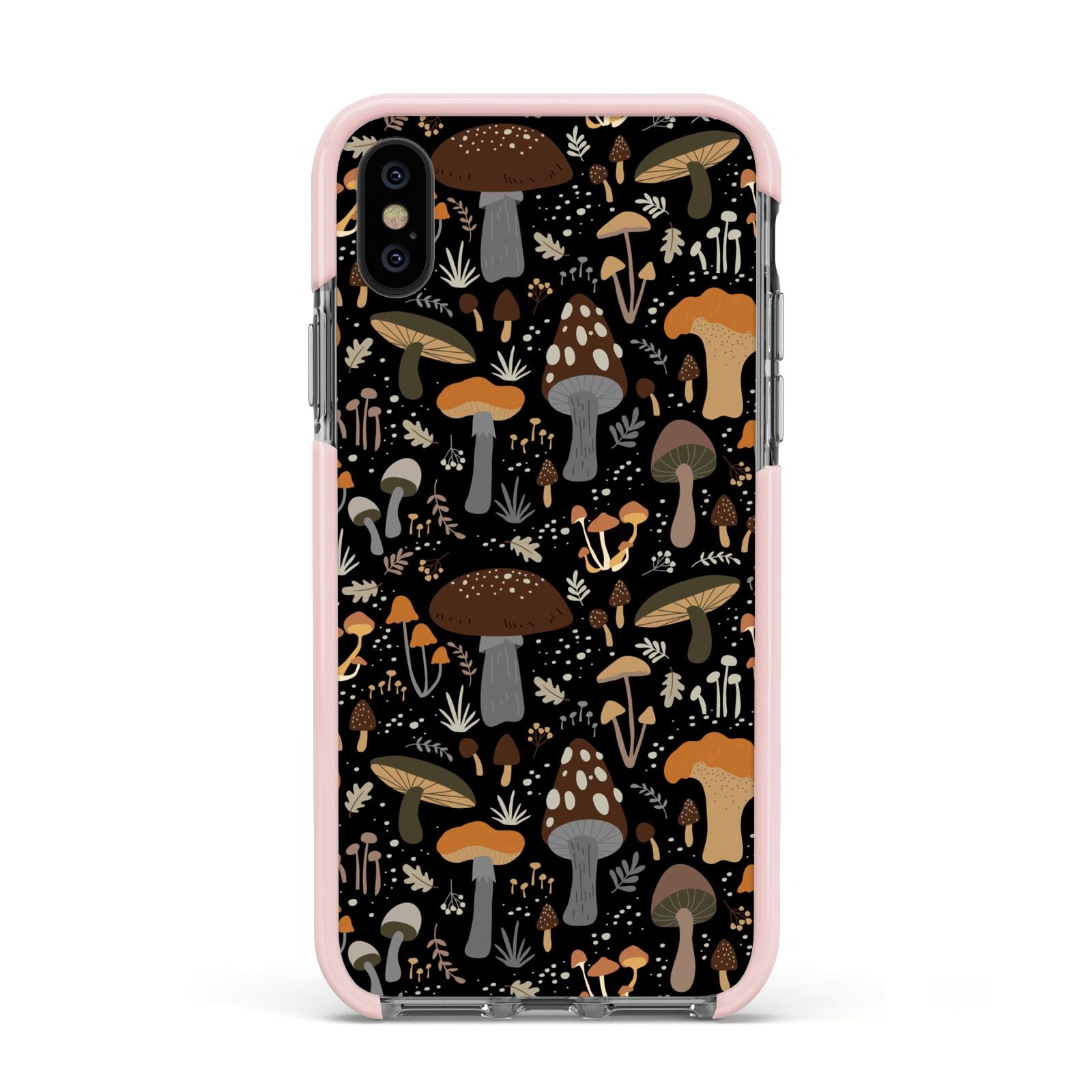 Mushroom Apple iPhone Xs Impact Case Pink Edge on Black Phone