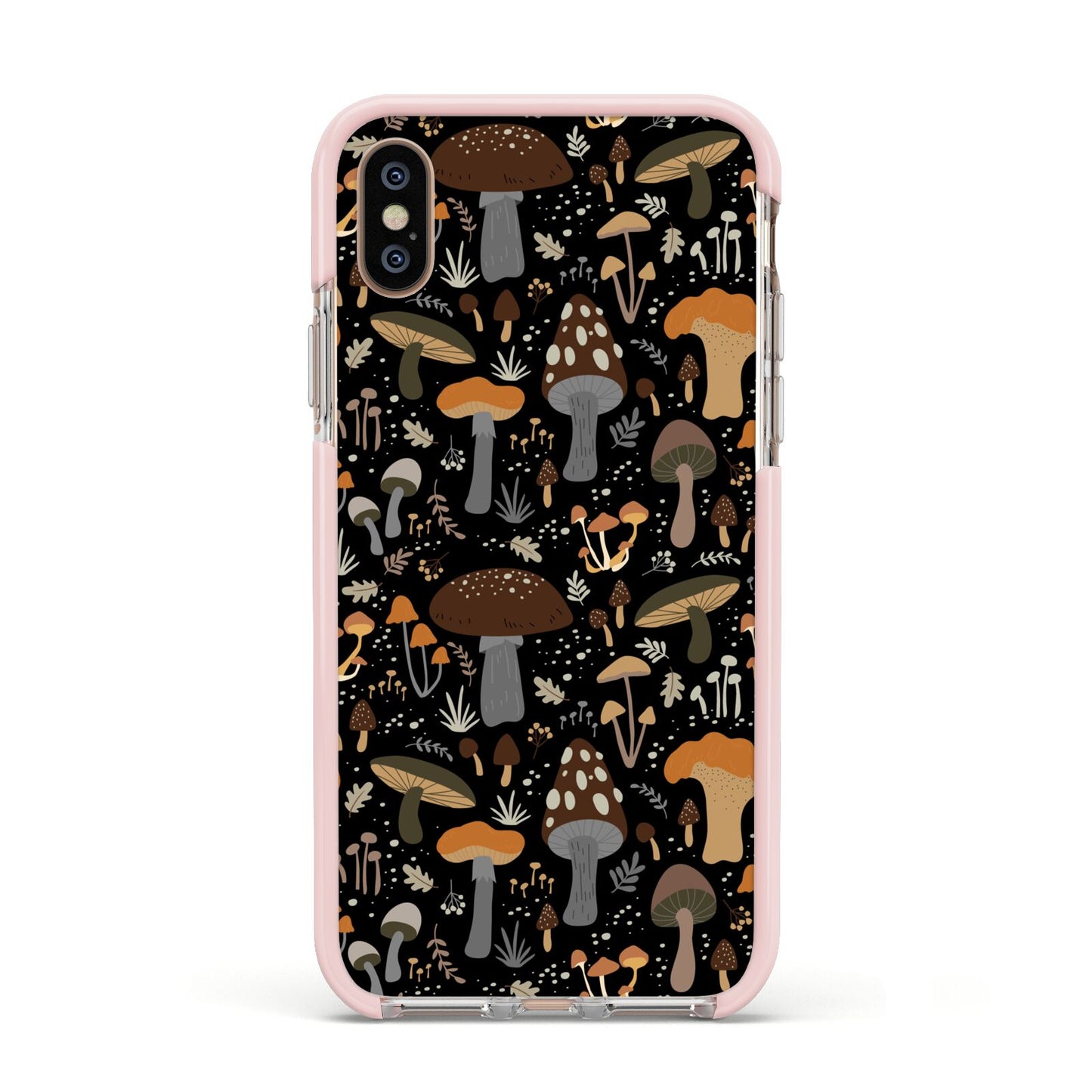 Mushroom Apple iPhone Xs Impact Case Pink Edge on Gold Phone