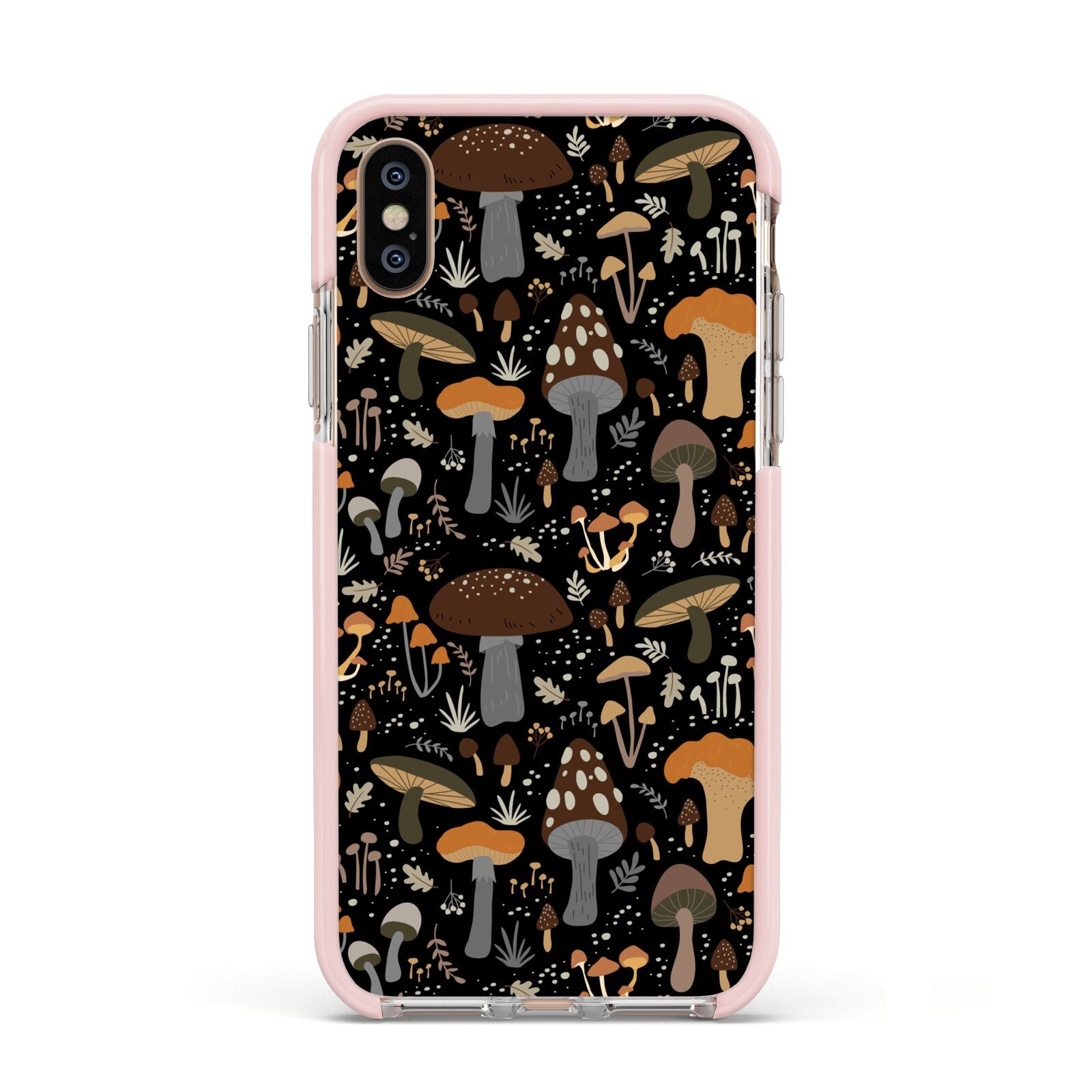 Mushroom Apple iPhone Xs Impact Case Pink Edge on Gold Phone