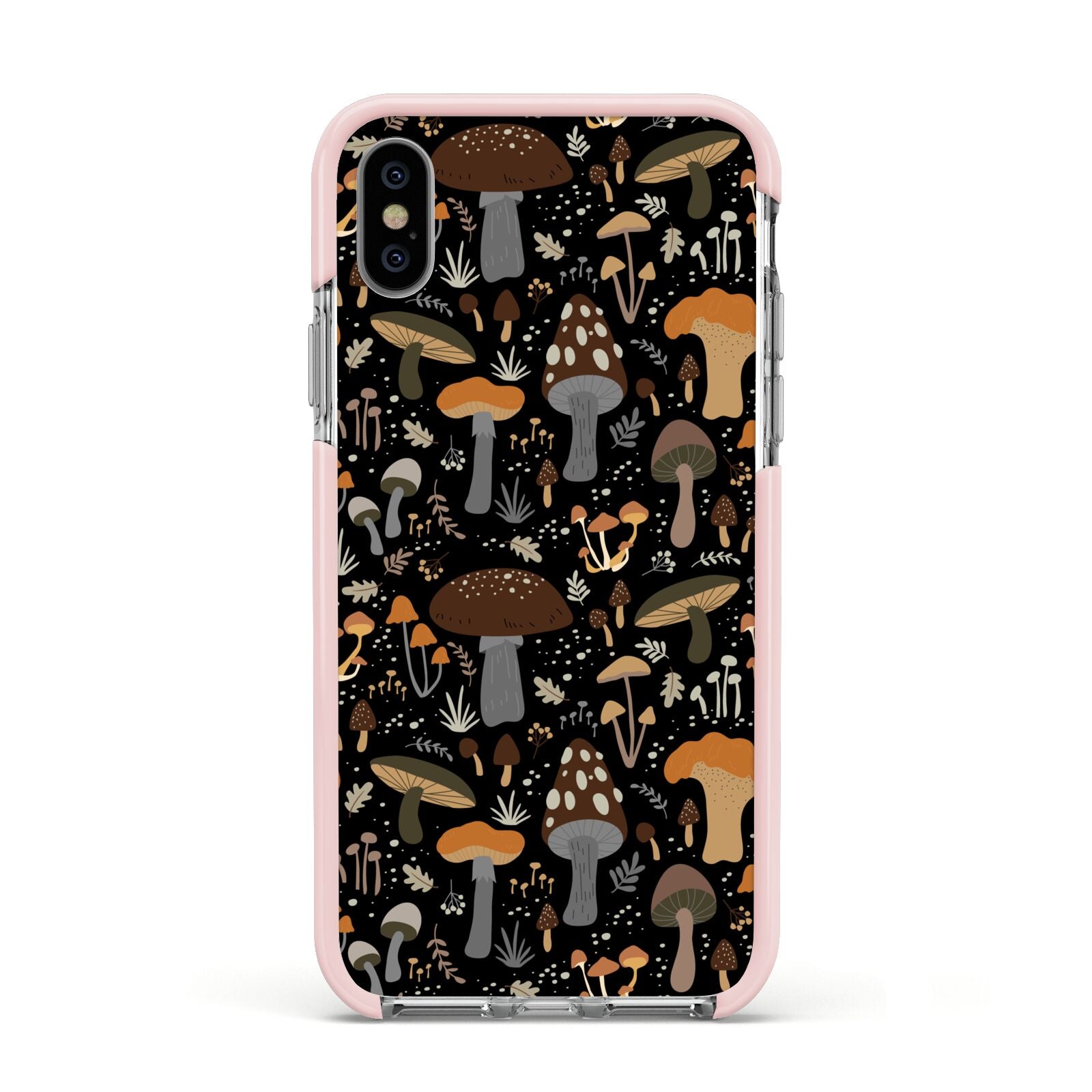 Mushroom Apple iPhone Xs Impact Case Pink Edge on Silver Phone