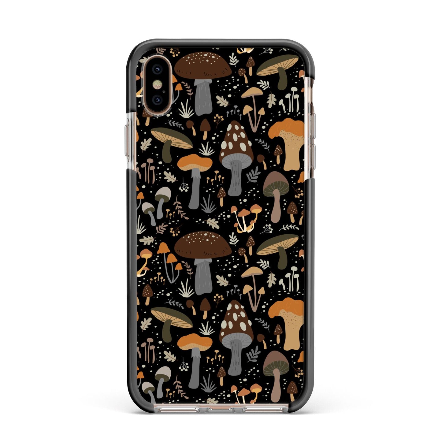 Mushroom Apple iPhone Xs Max Impact Case Black Edge on Gold Phone