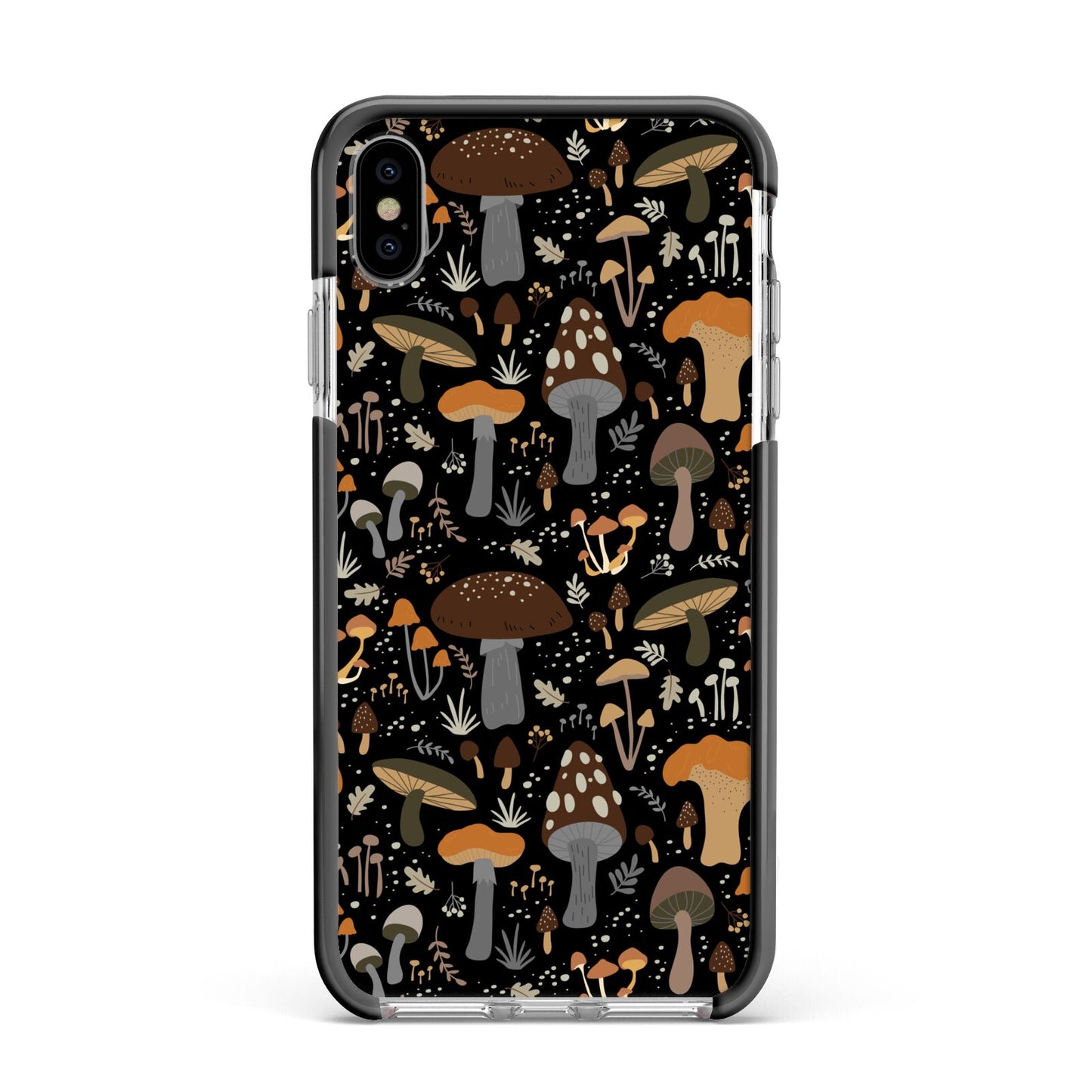 Mushroom Apple iPhone Xs Max Impact Case Black Edge on Silver Phone