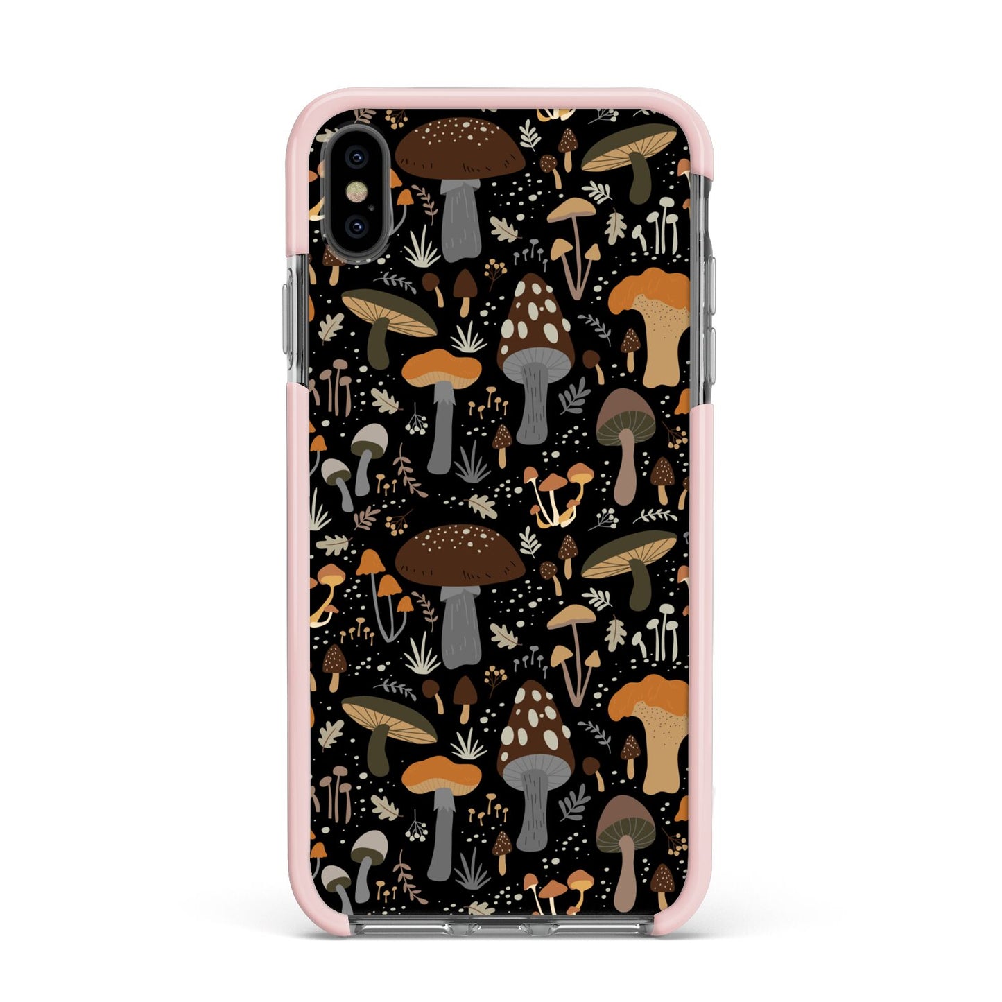 Mushroom Apple iPhone Xs Max Impact Case Pink Edge on Black Phone