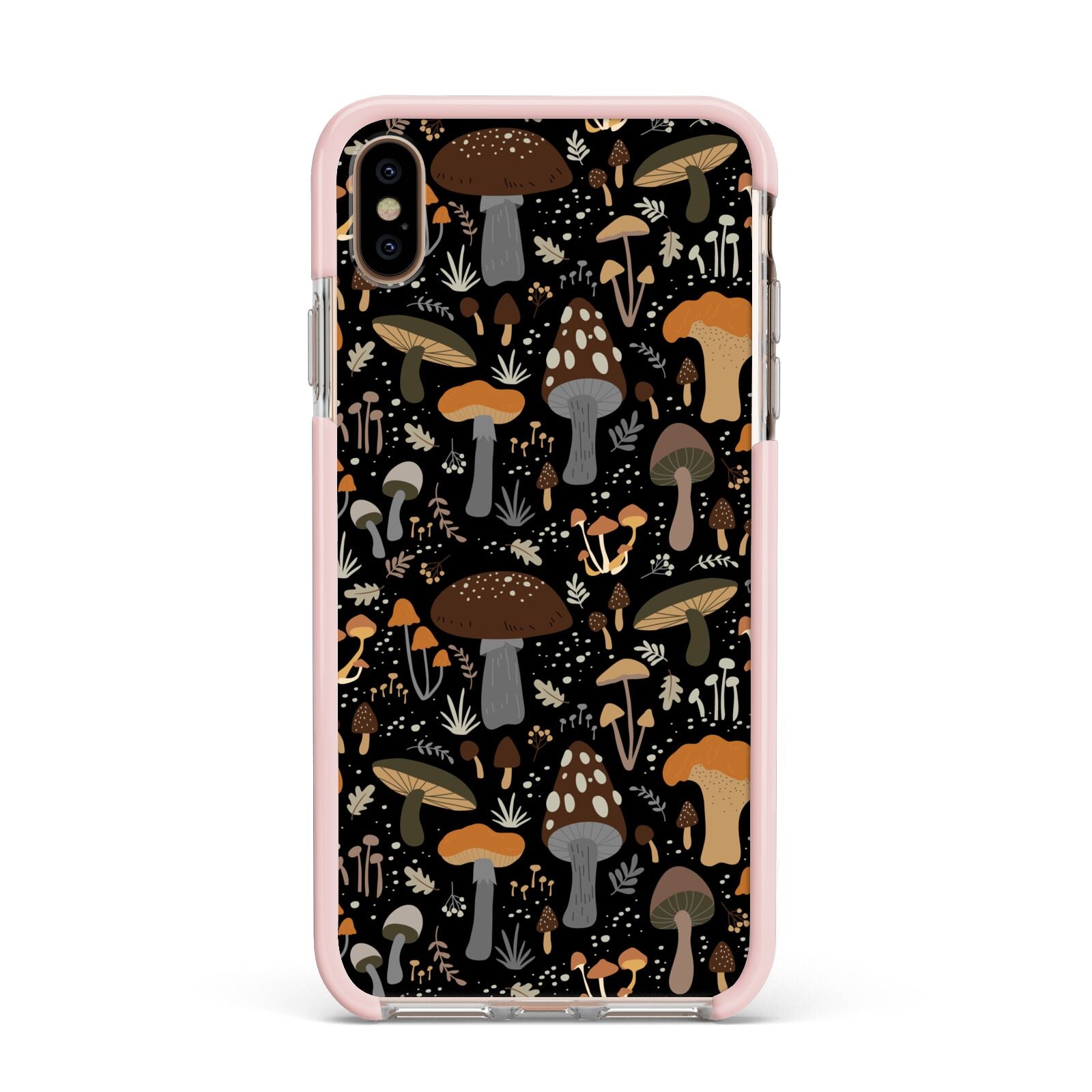 Mushroom Apple iPhone Xs Max Impact Case Pink Edge on Gold Phone