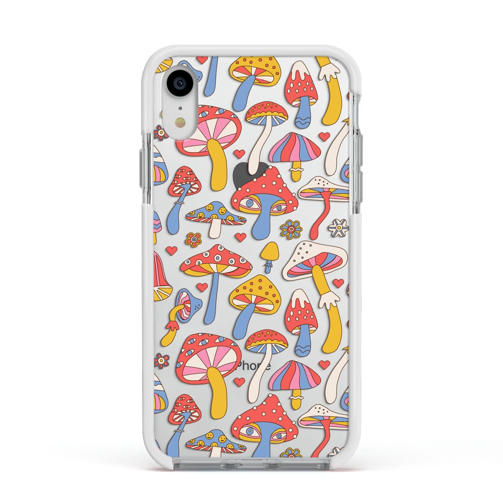 Mushroom Pattern Apple iPhone XR Impact Case White Edge on Silver Phone