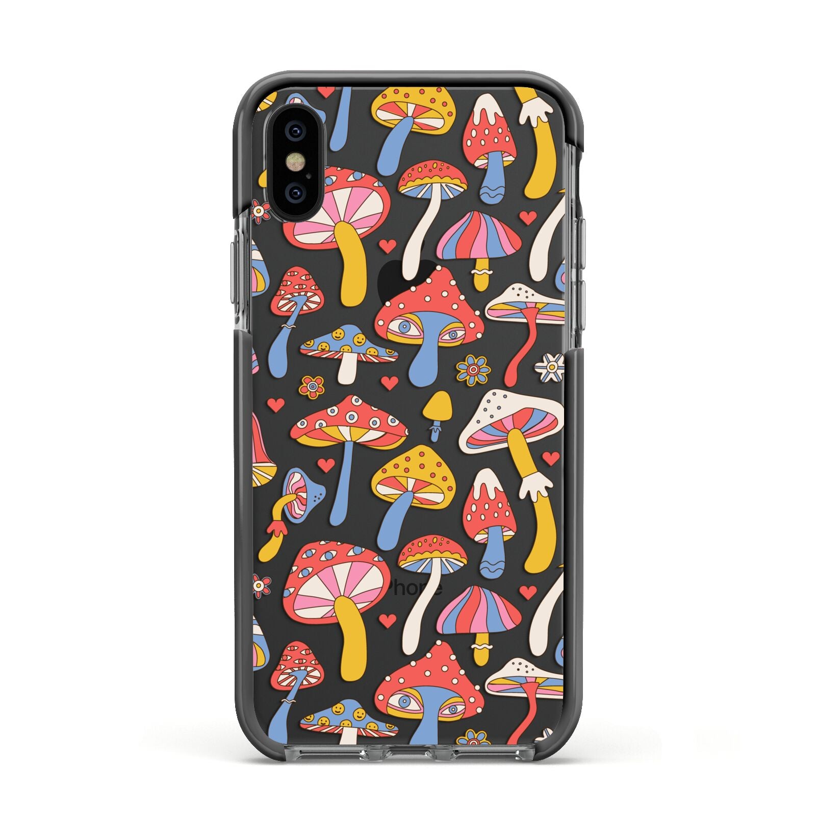 Mushroom Pattern Apple iPhone Xs Impact Case Black Edge on Black Phone