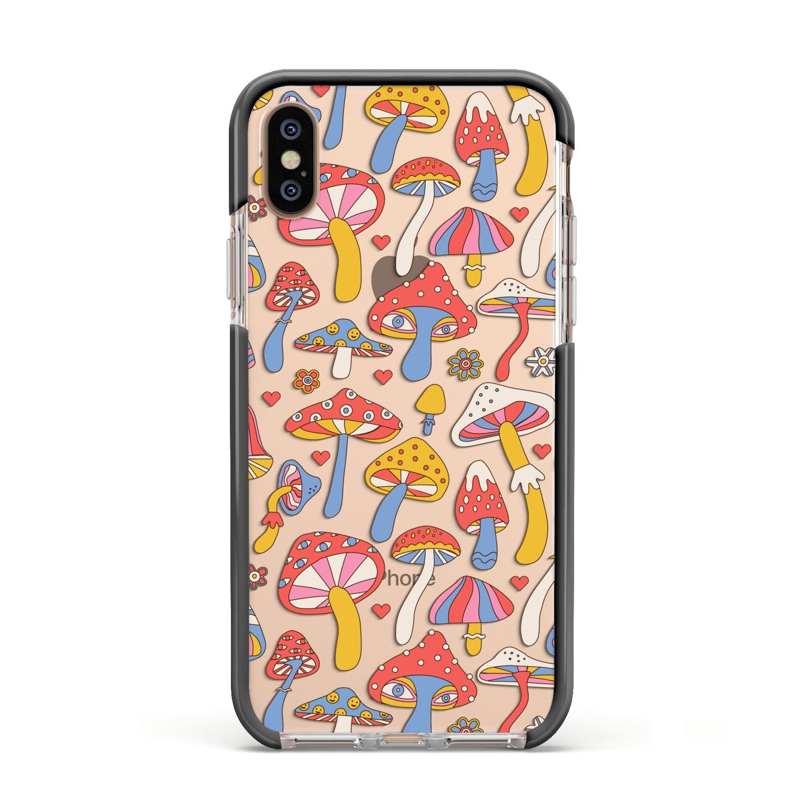 Mushroom Pattern Apple iPhone Xs Impact Case Black Edge on Gold Phone