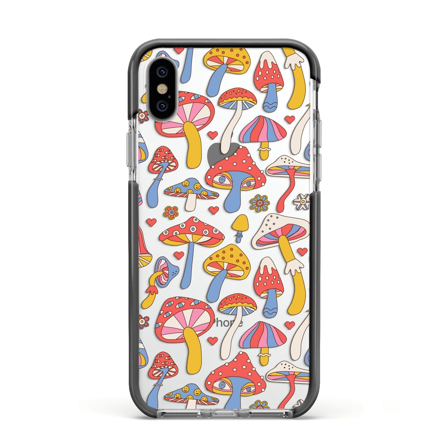 Mushroom Pattern Apple iPhone Xs Impact Case Black Edge on Silver Phone