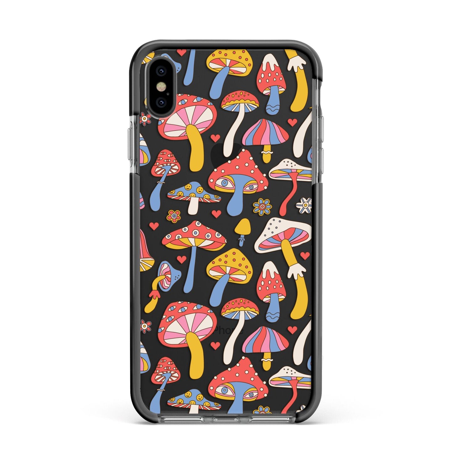 Mushroom Pattern Apple iPhone Xs Max Impact Case Black Edge on Black Phone