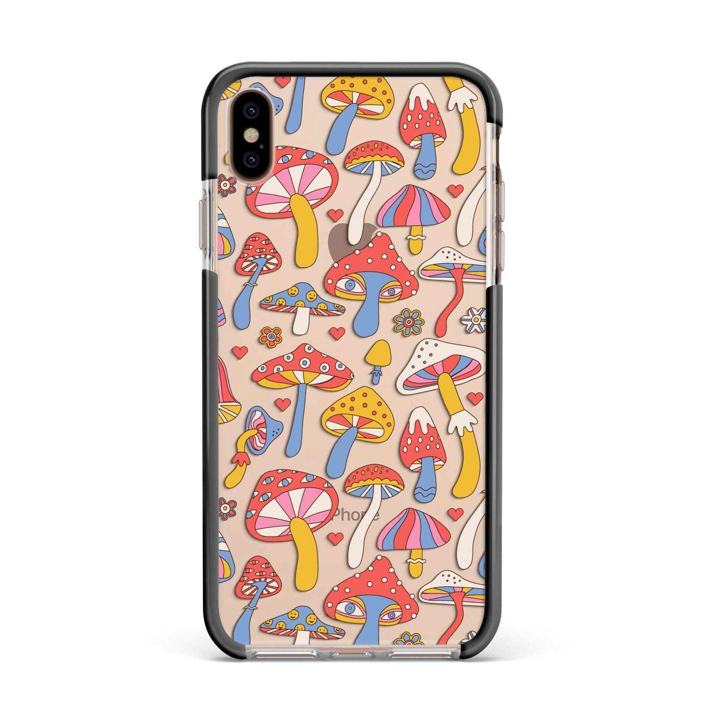 Mushroom Pattern Apple iPhone Xs Max Impact Case Black Edge on Gold Phone