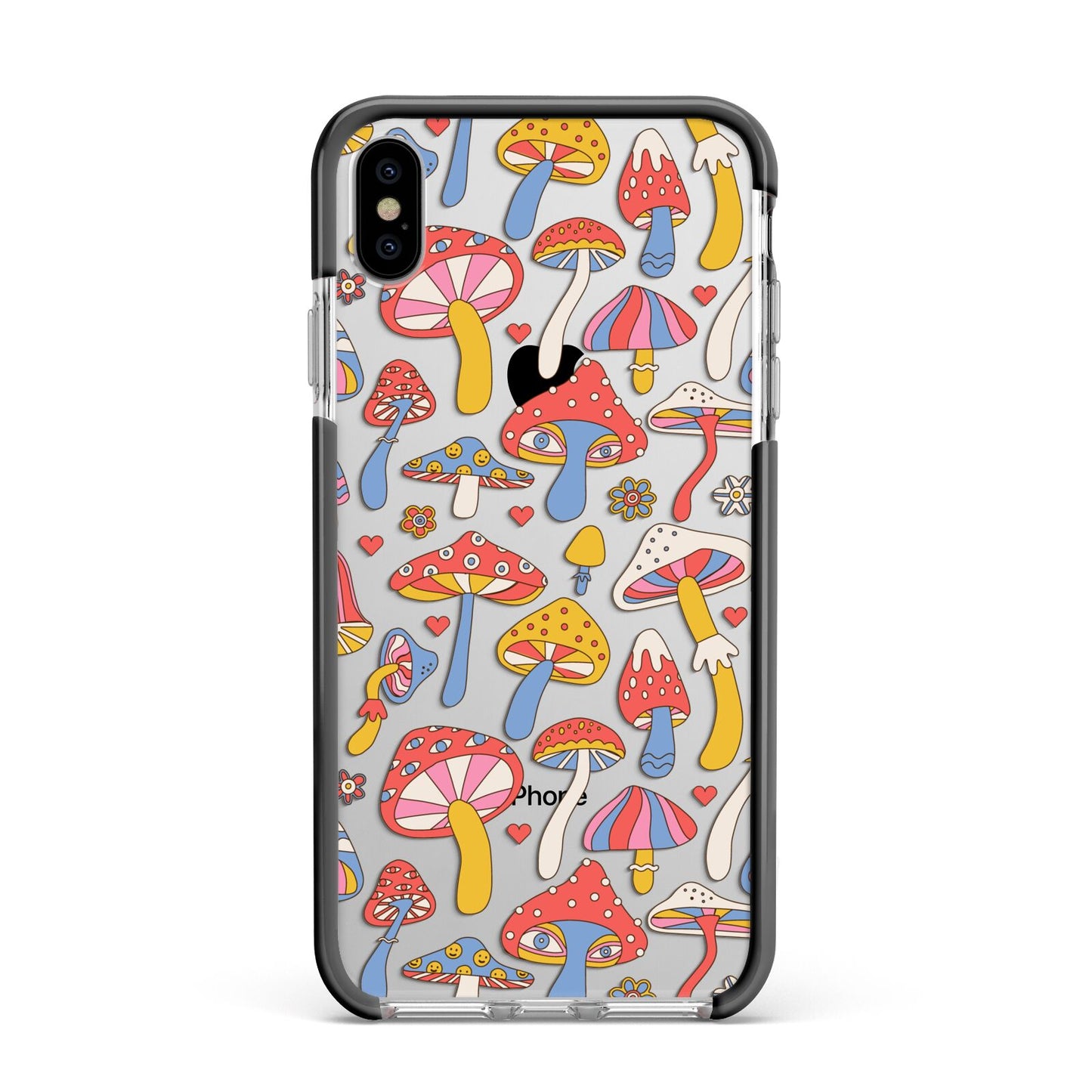 Mushroom Pattern Apple iPhone Xs Max Impact Case Black Edge on Silver Phone