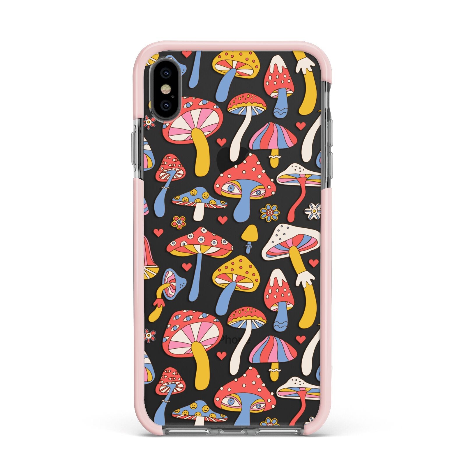 Mushroom Pattern Apple iPhone Xs Max Impact Case Pink Edge on Black Phone