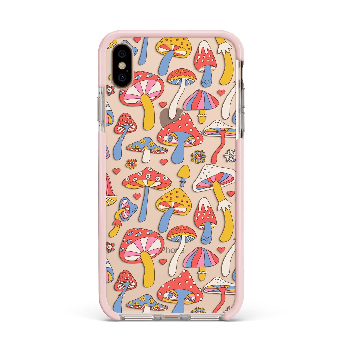 Mushroom Pattern Apple iPhone Xs Max Impact Case Pink Edge on Gold Phone