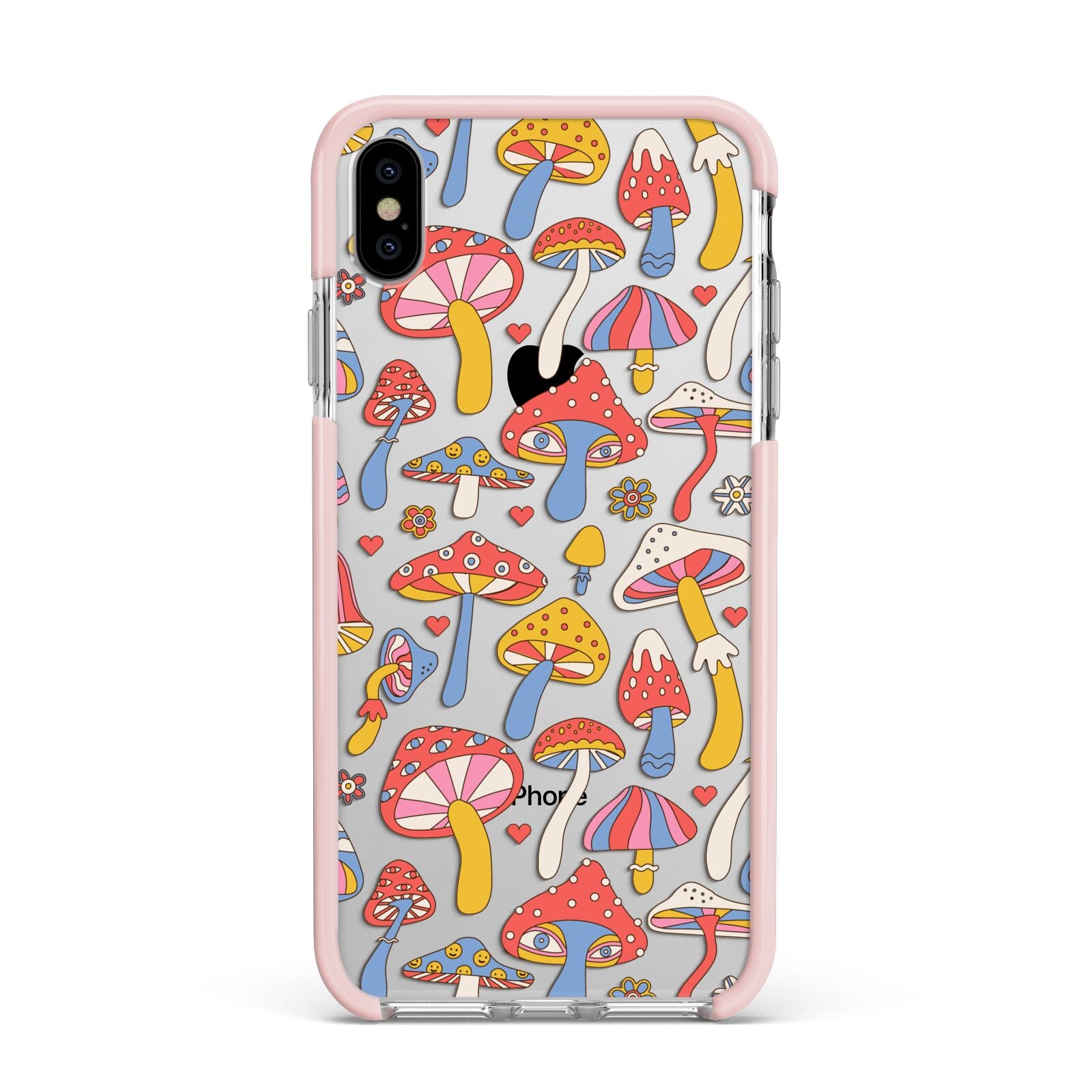 Mushroom Pattern Apple iPhone Xs Max Impact Case Pink Edge on Silver Phone