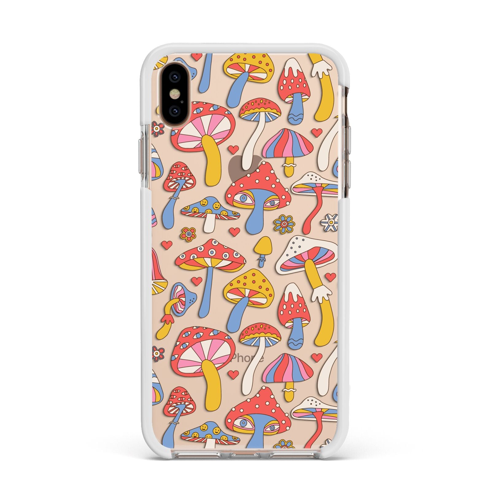 Mushroom Pattern Apple iPhone Xs Max Impact Case White Edge on Gold Phone