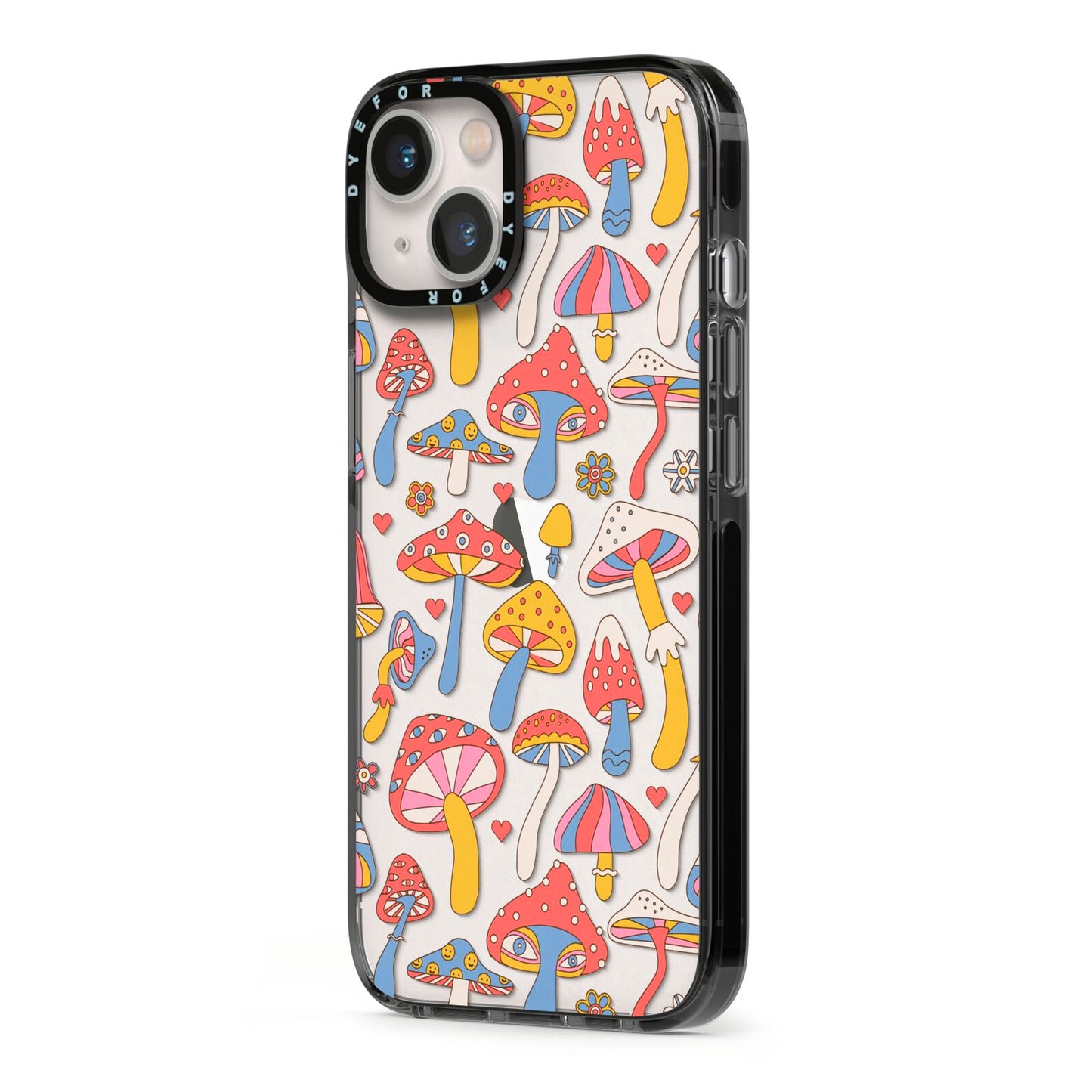 Mushroom Pattern iPhone 13 Black Impact Case Side Angle on Silver phone