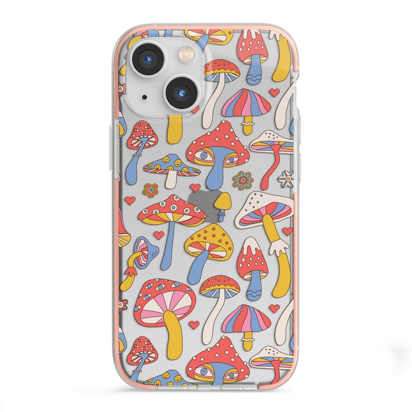 Mushroom Pattern iPhone 13 Mini TPU Impact Case with Pink Edges