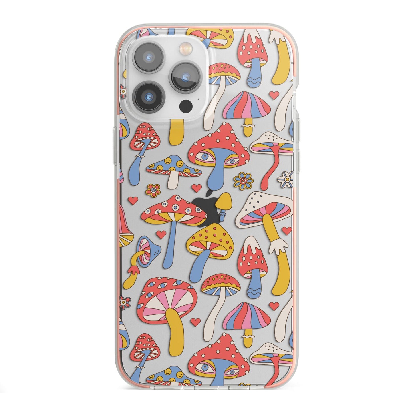 Mushroom Pattern iPhone 13 Pro Max TPU Impact Case with Pink Edges