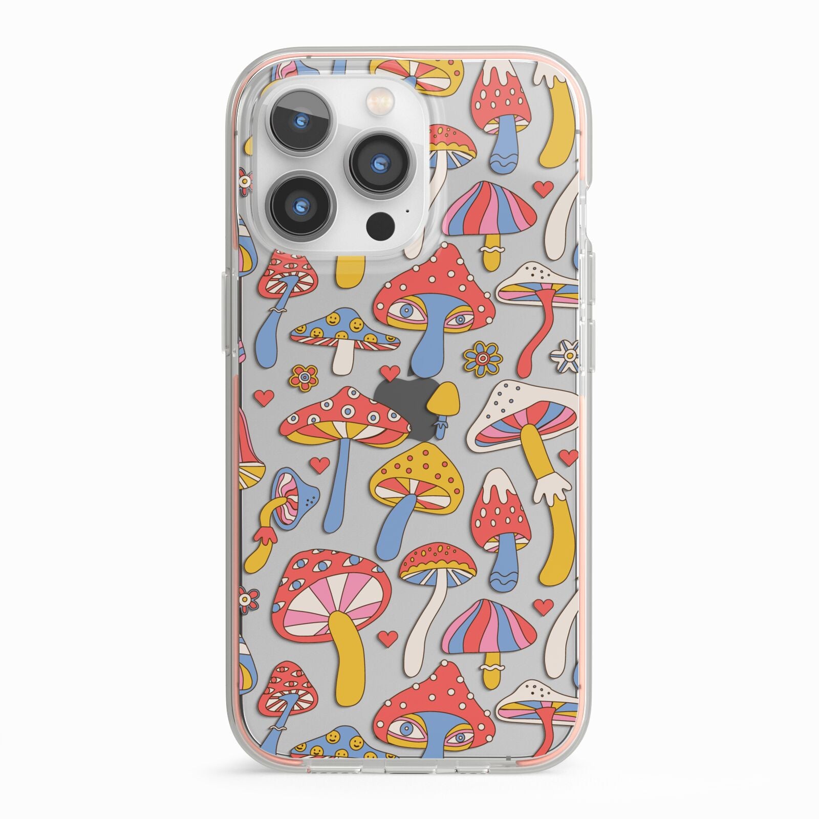 Mushroom Pattern iPhone 13 Pro TPU Impact Case with Pink Edges