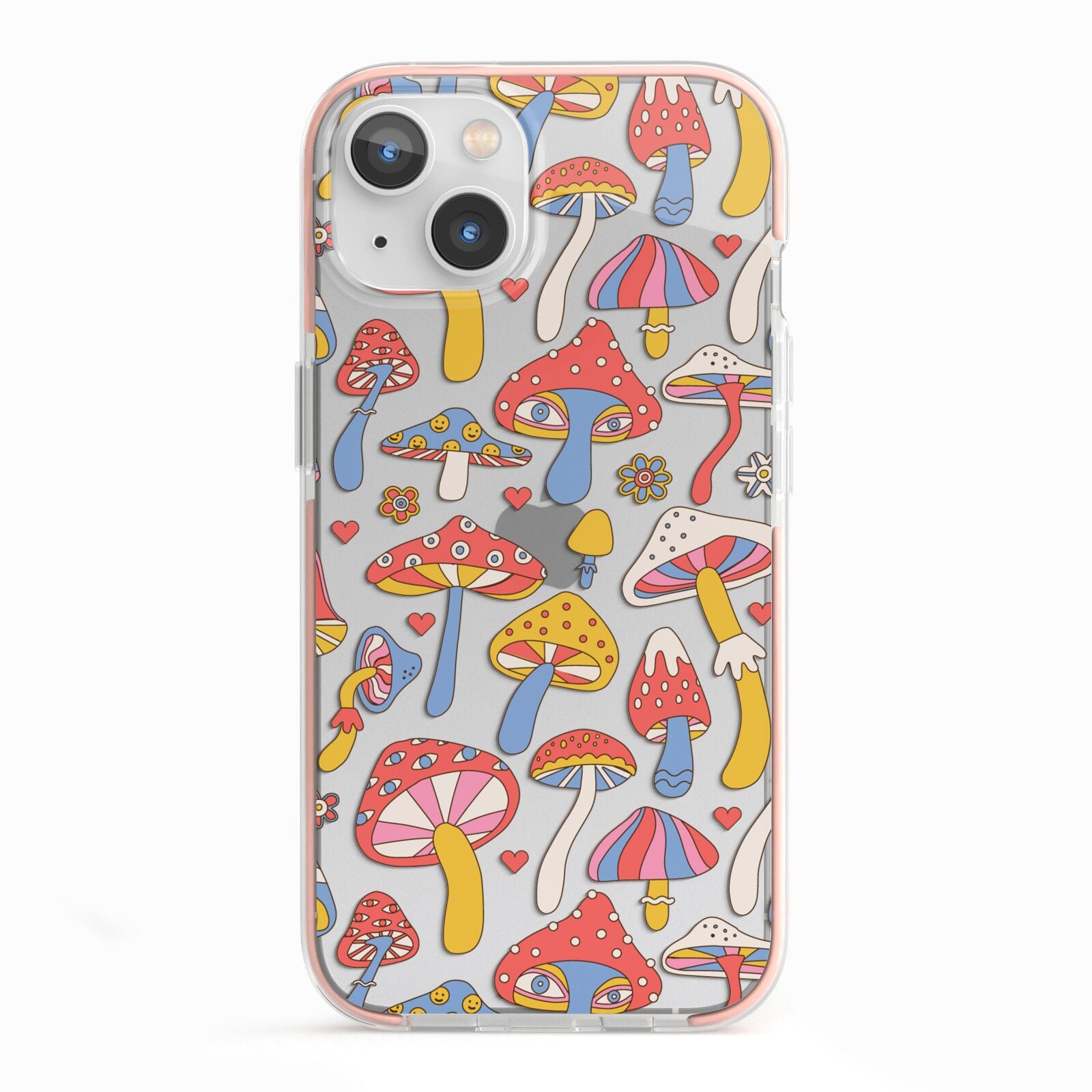 Mushroom Pattern iPhone 13 TPU Impact Case with Pink Edges