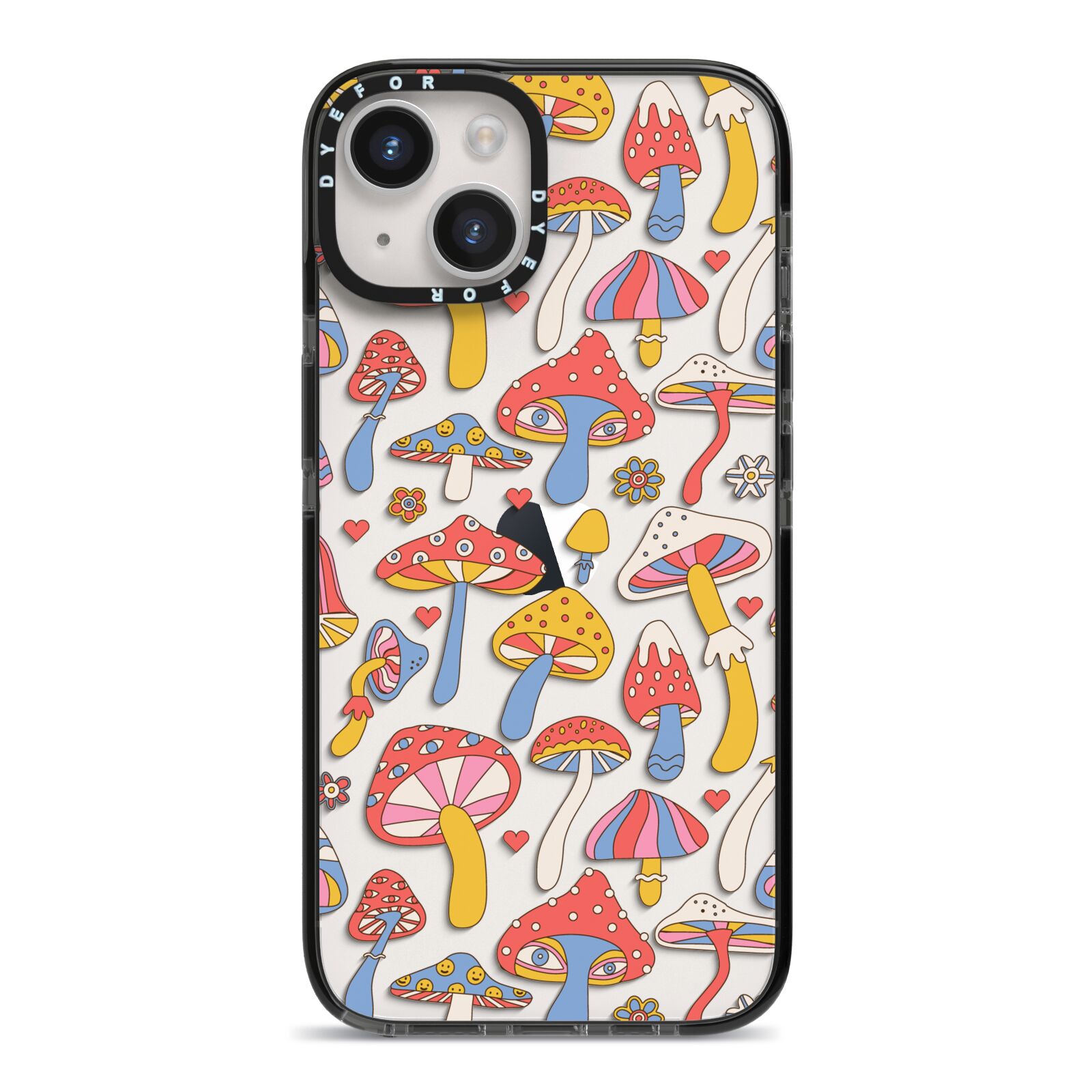 Mushroom Pattern iPhone 14 Black Impact Case on Silver phone