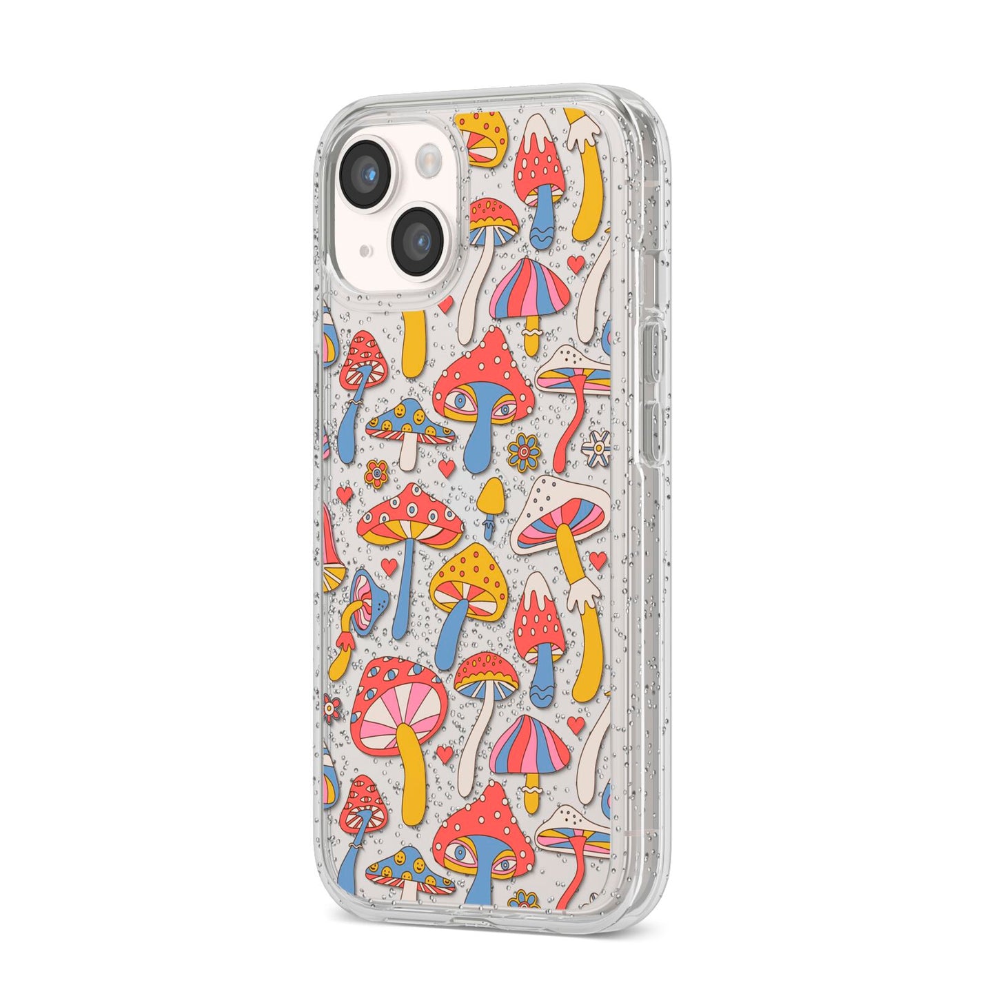 Mushroom Pattern iPhone 14 Glitter Tough Case Starlight Angled Image