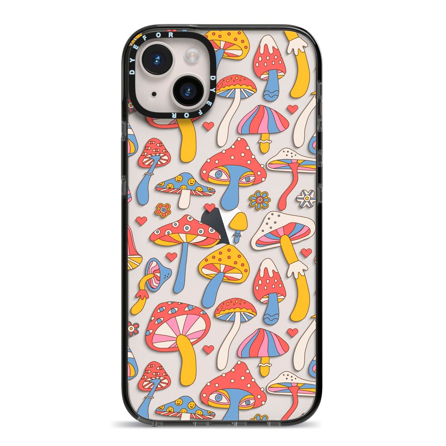 Mushroom Pattern iPhone 14 Plus Black Impact Case on Silver phone