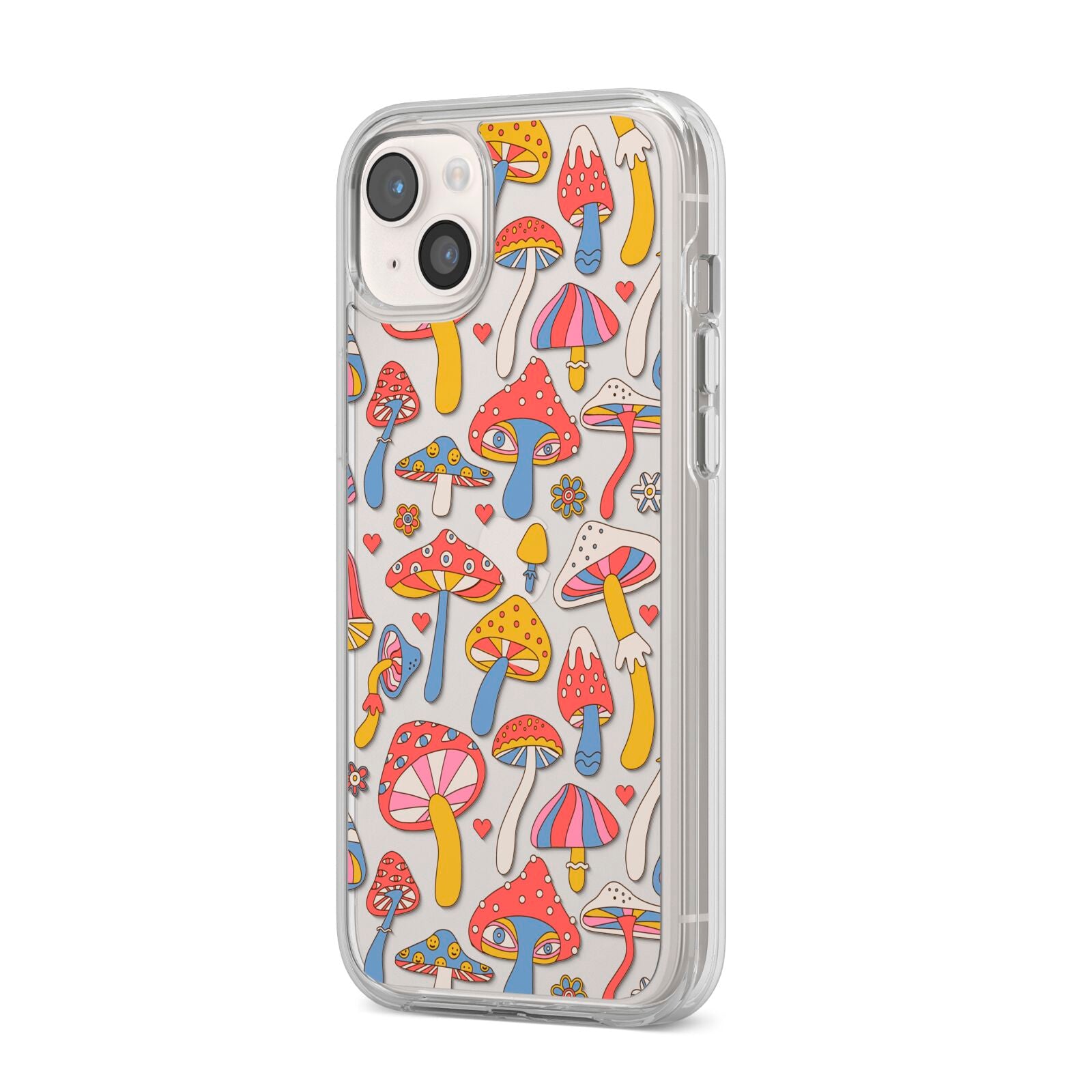 Mushroom Pattern iPhone 14 Plus Clear Tough Case Starlight Angled Image