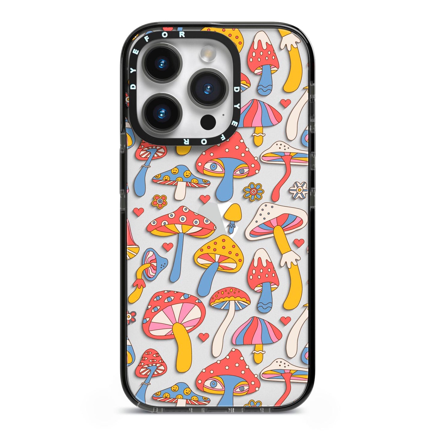 Mushroom Pattern iPhone 14 Pro Black Impact Case on Silver phone