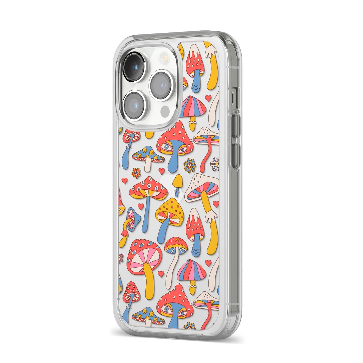 Mushroom Pattern iPhone 14 Pro Clear Tough Case Silver Angled Image