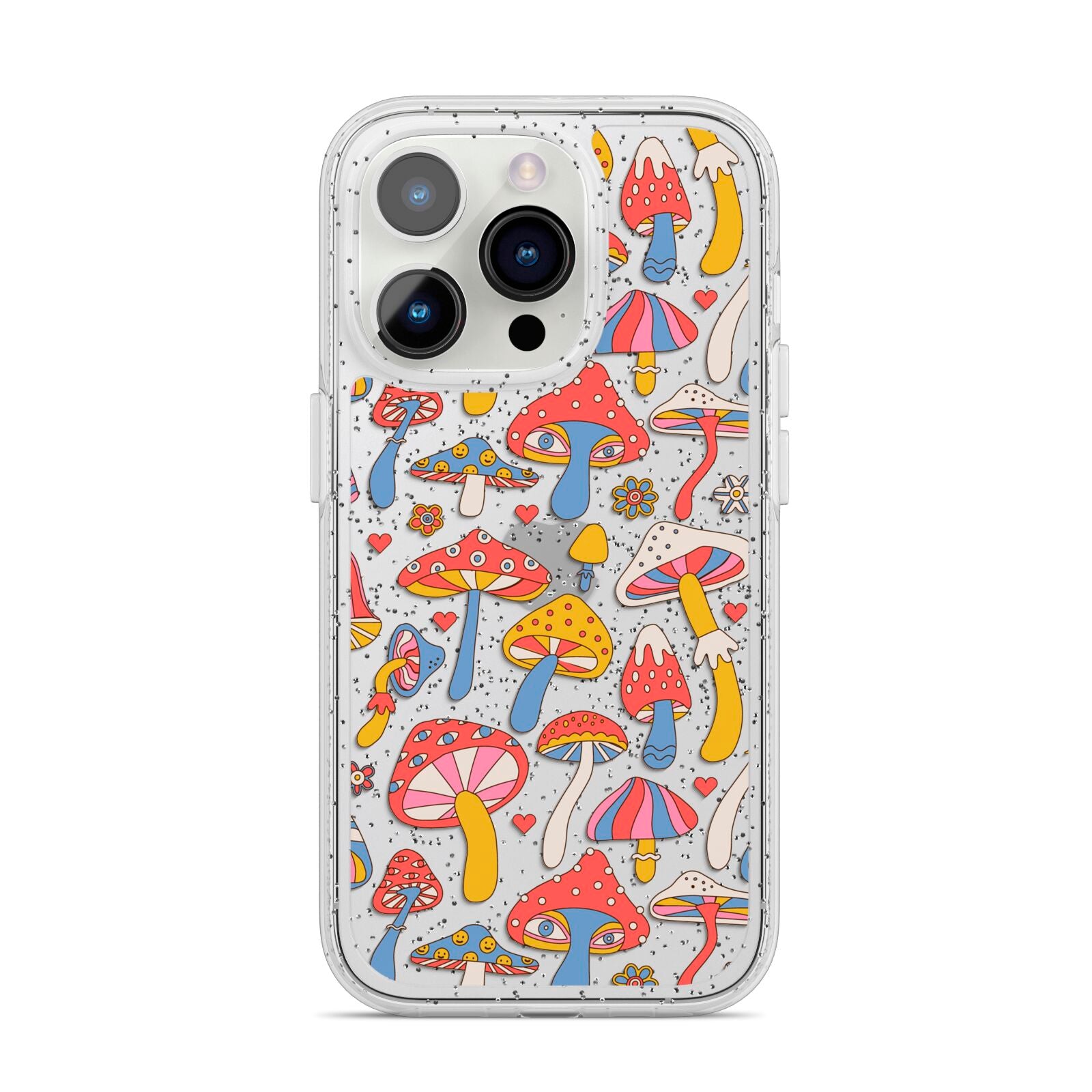 Mushroom Pattern iPhone 14 Pro Glitter Tough Case Silver