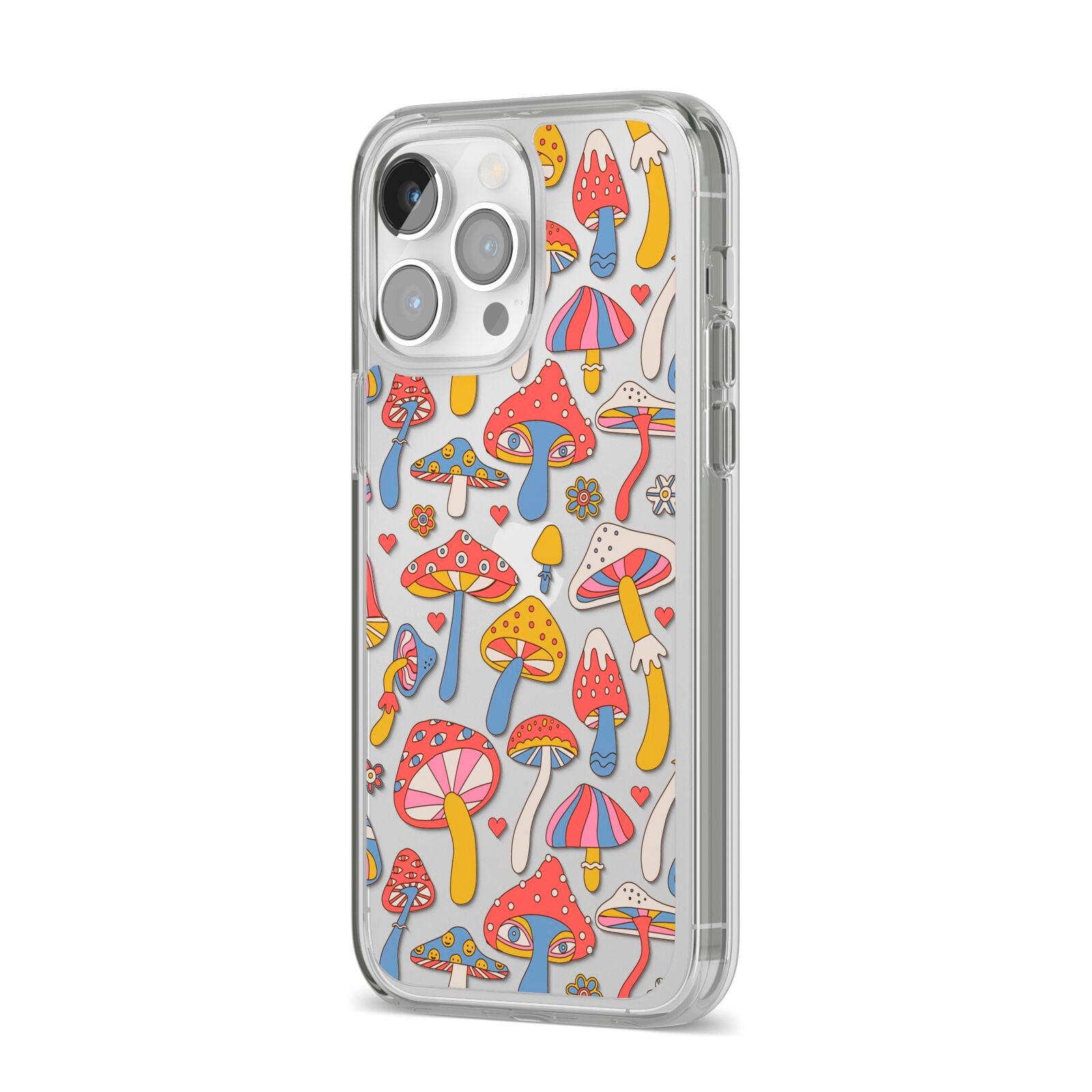 Mushroom Pattern iPhone 14 Pro Max Clear Tough Case Silver Angled Image