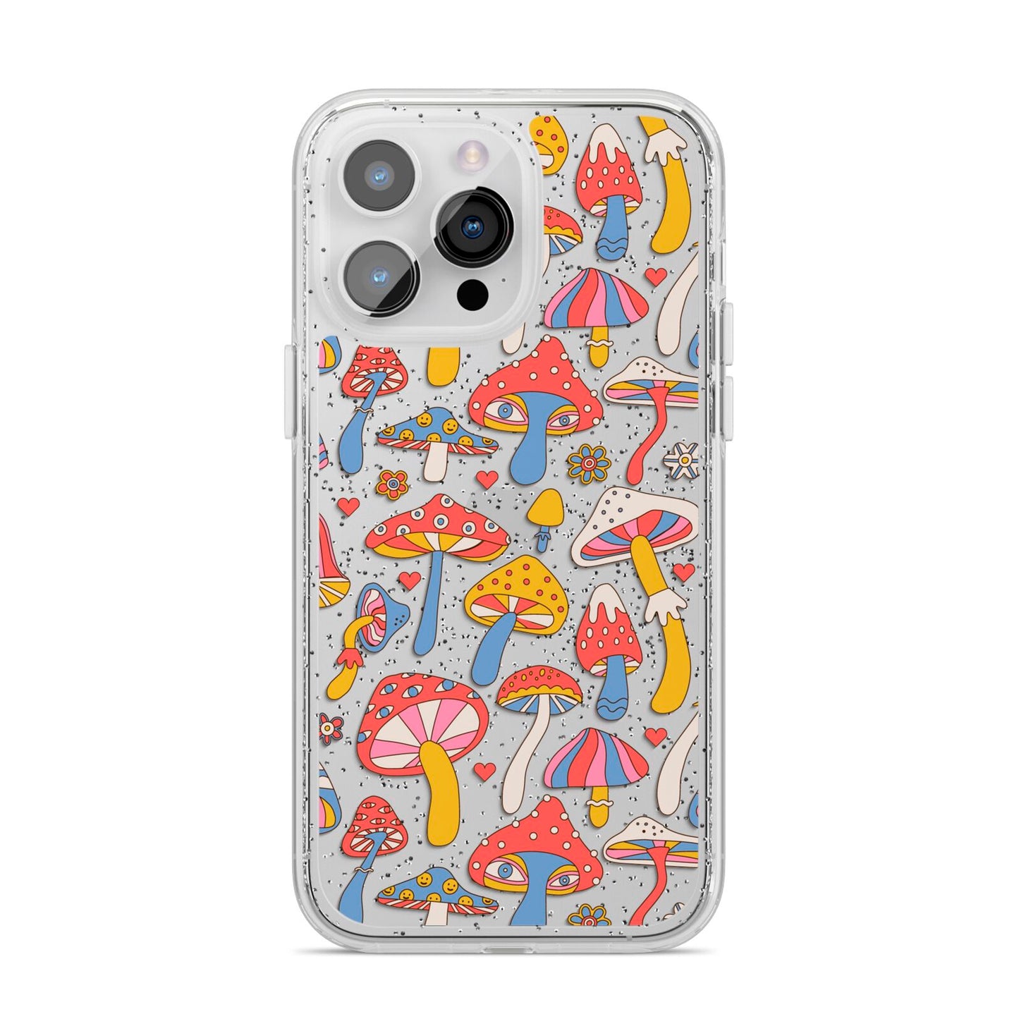 Mushroom Pattern iPhone 14 Pro Max Glitter Tough Case Silver