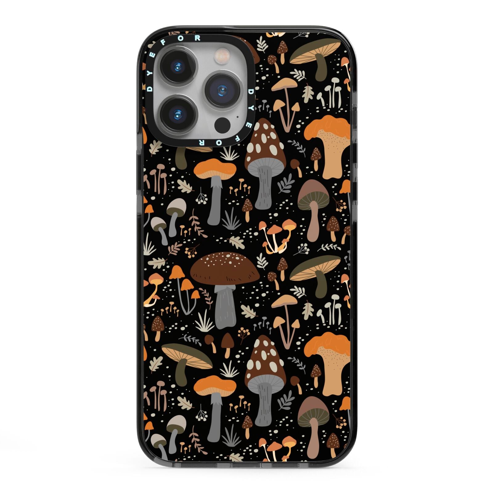 Mushroom iPhone 13 Pro Max Black Impact Case on Silver phone