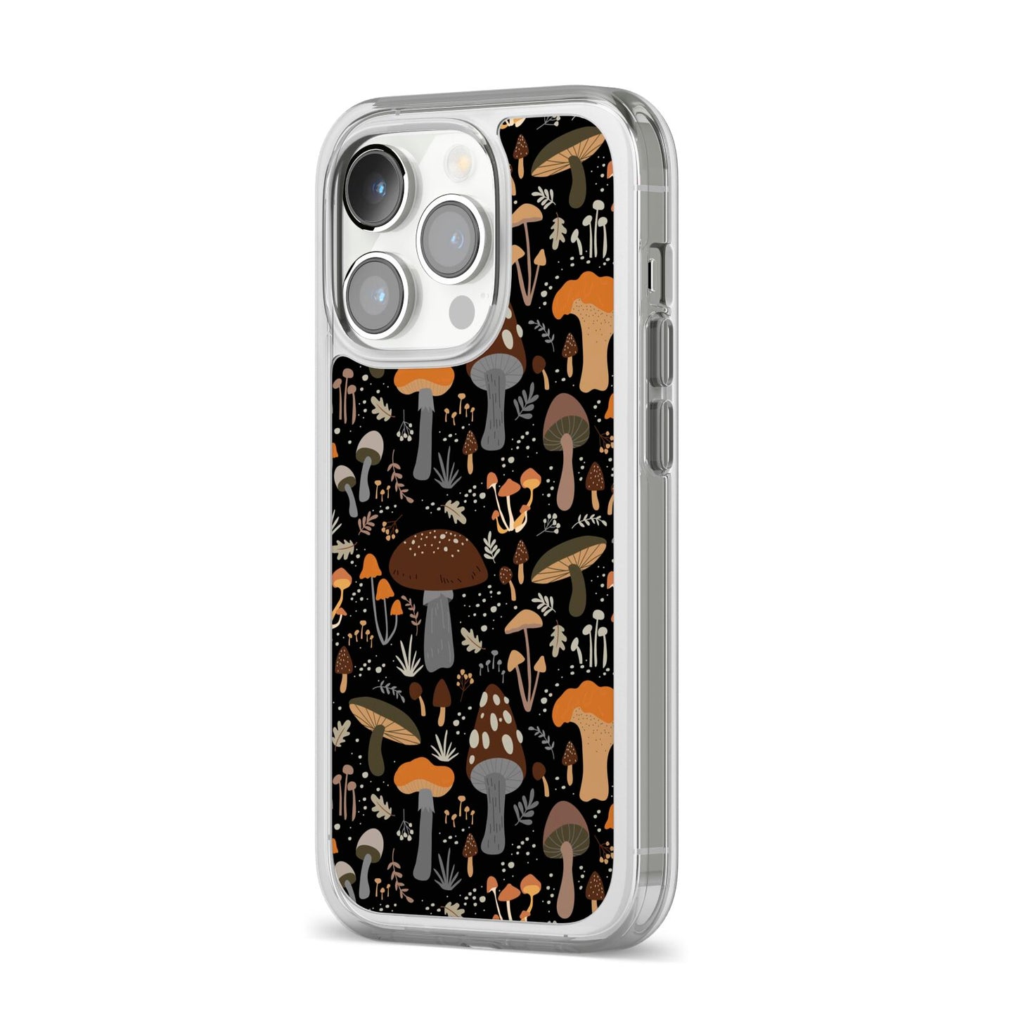 Mushroom iPhone 14 Pro Clear Tough Case Silver Angled Image