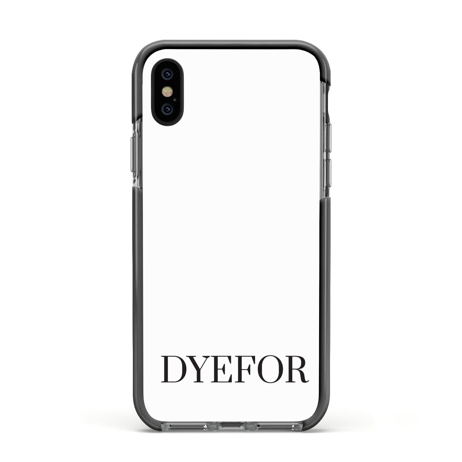 Name Personalised White Apple iPhone Xs Impact Case Black Edge on Black Phone