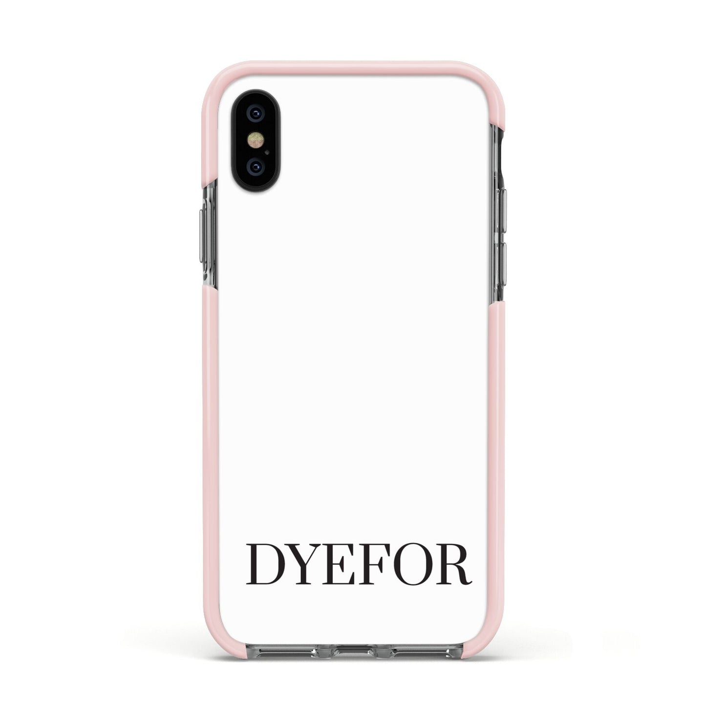 Name Personalised White Apple iPhone Xs Impact Case Pink Edge on Black Phone