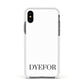 Name Personalised White Apple iPhone Xs Impact Case White Edge on Black Phone