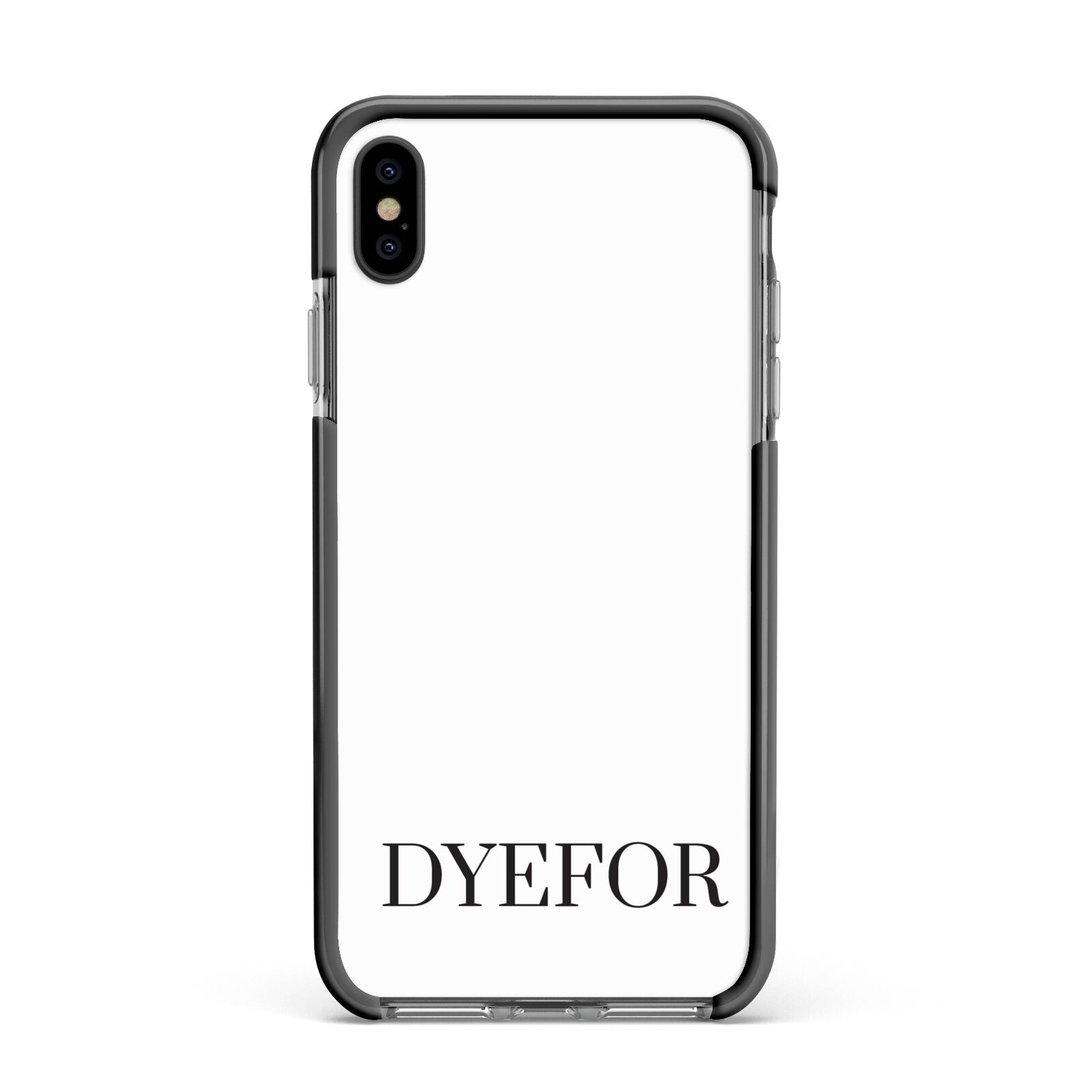 Name Personalised White Apple iPhone Xs Max Impact Case Black Edge on Black Phone