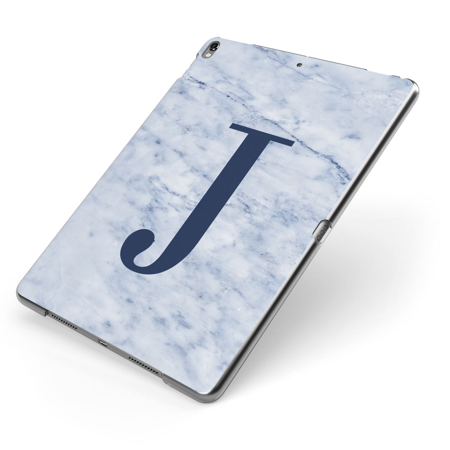 Navy Blue Single Initial Apple iPad Case on Grey iPad Side View