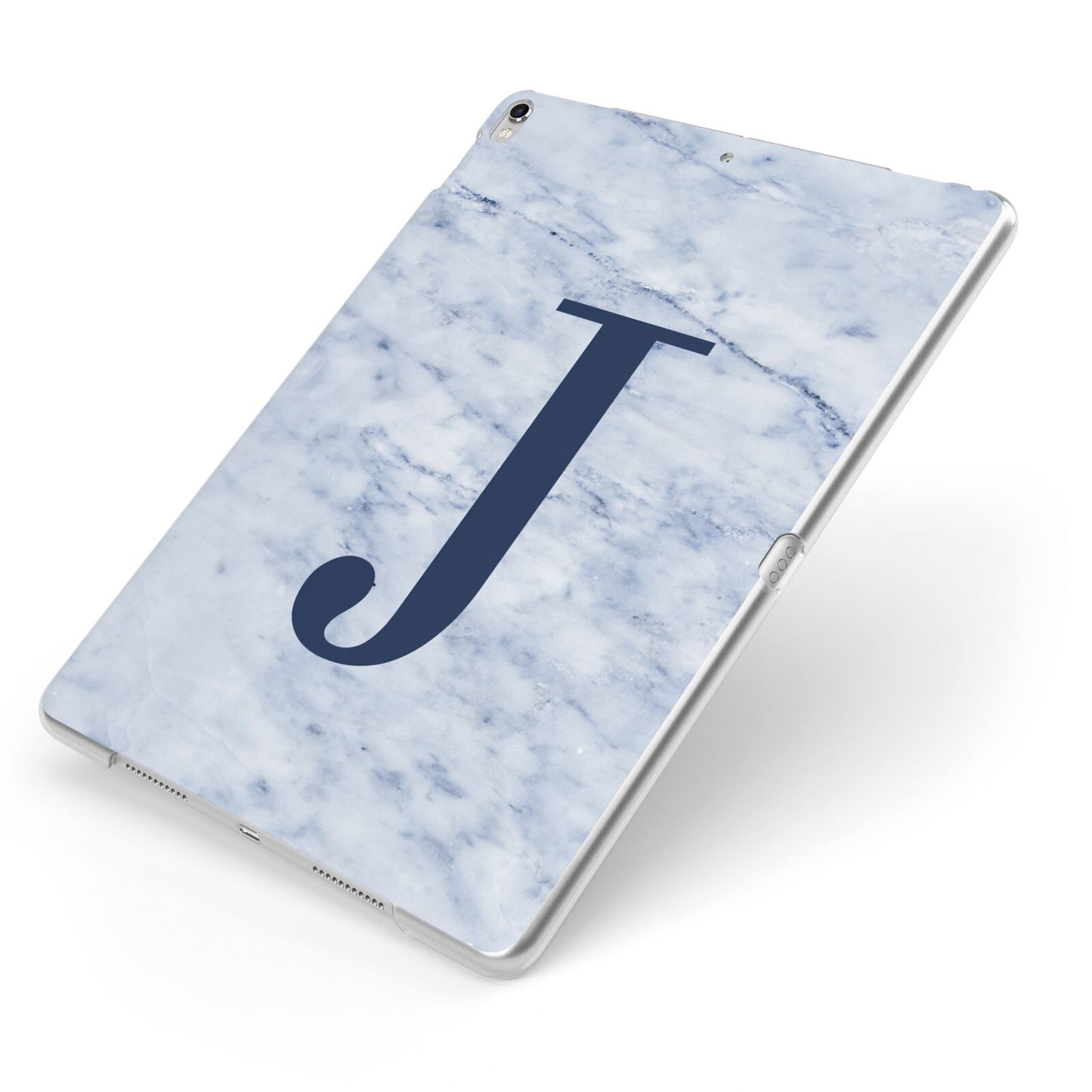 Navy Blue Single Initial Apple iPad Case on Silver iPad Side View