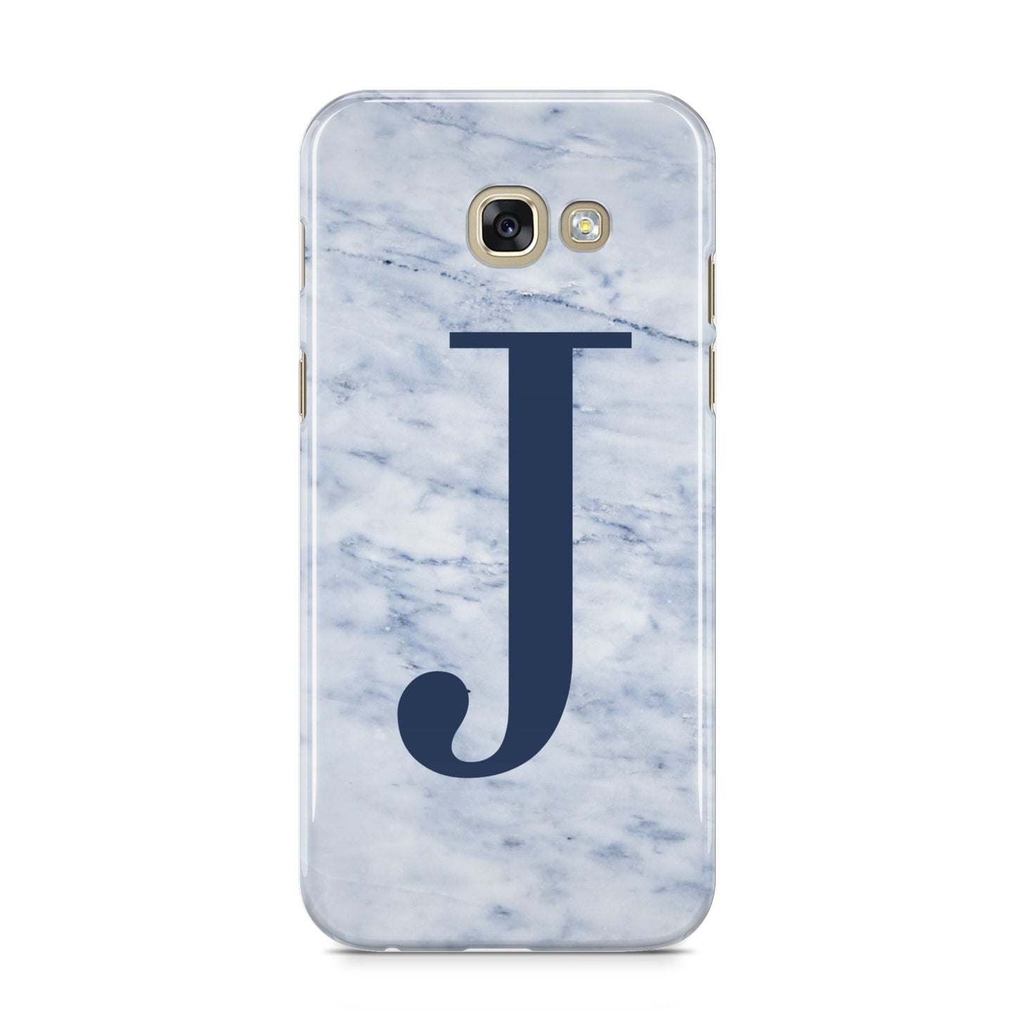 Navy Blue Single Initial Samsung Galaxy A5 2017 Case on gold phone