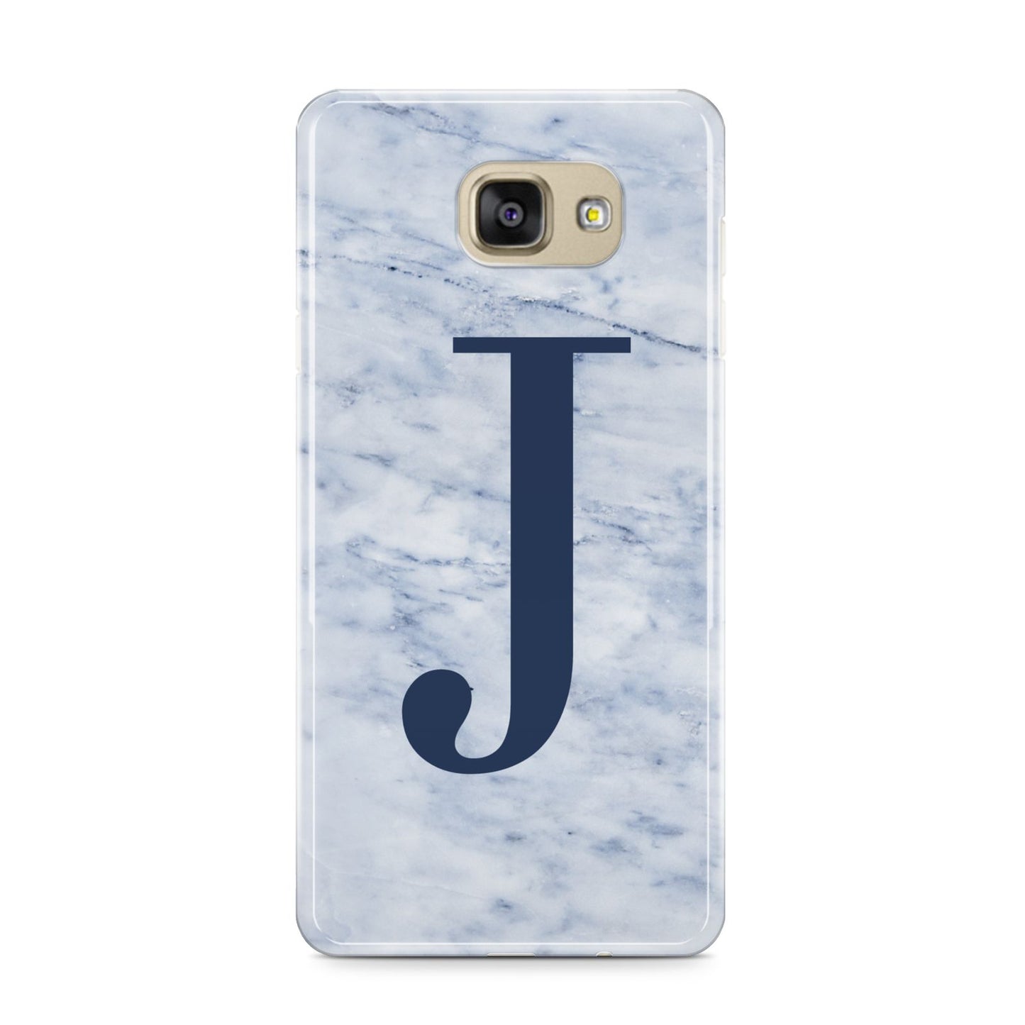 Navy Blue Single Initial Samsung Galaxy A9 2016 Case on gold phone