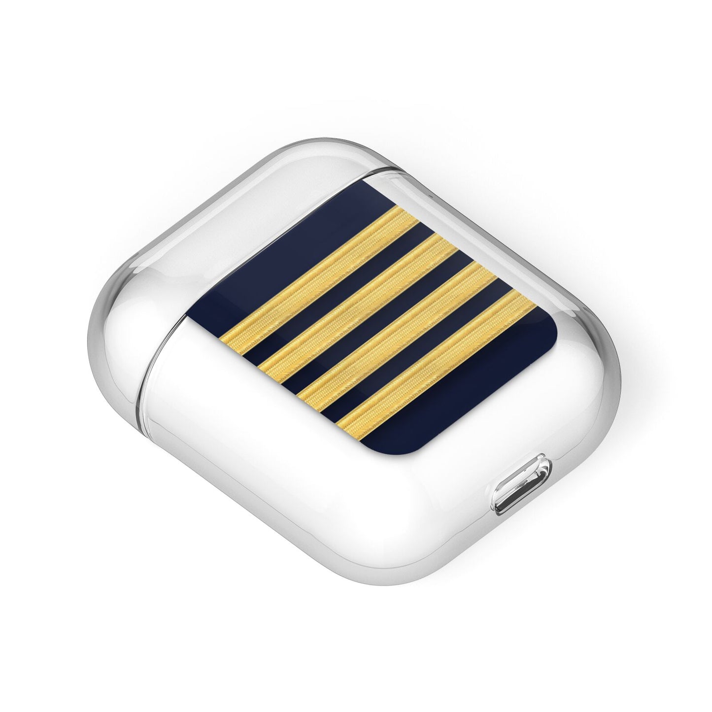 Navy and Gold Pilot Stripes AirPods Case Laid Flat