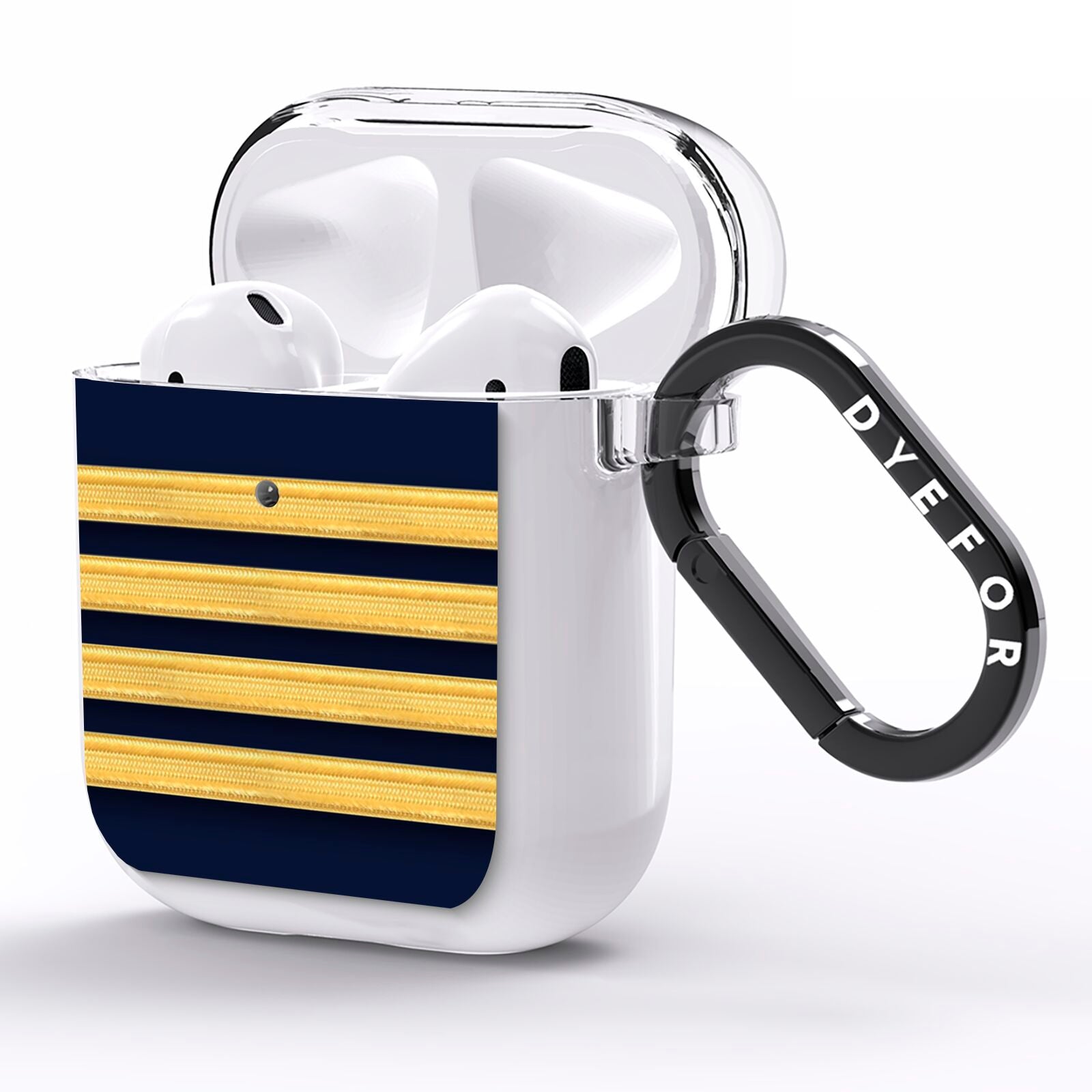 Navy and Gold Pilot Stripes AirPods Clear Case Side Image
